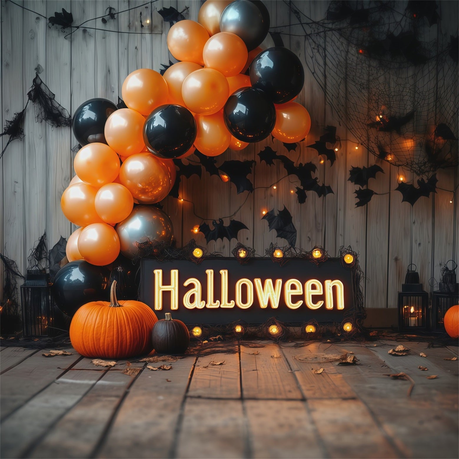 Halloween Backdrop With Balloons Pumpkin Bat Display Outdoor Halloween Backdrop UK RR67-175