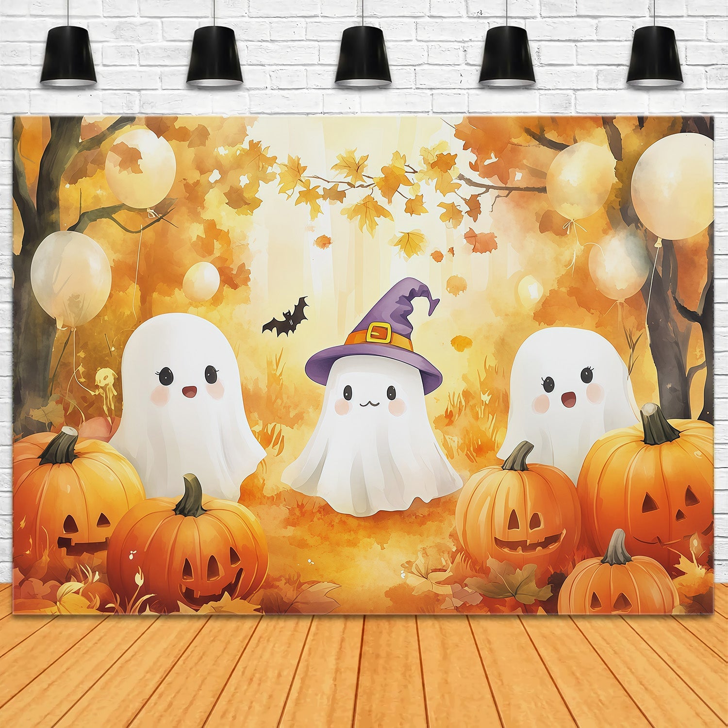 Pumpkin Patch Photography Backdrop Autumn Ghost Gathering Cute Halloween Photo Backdrop UK RR67-178