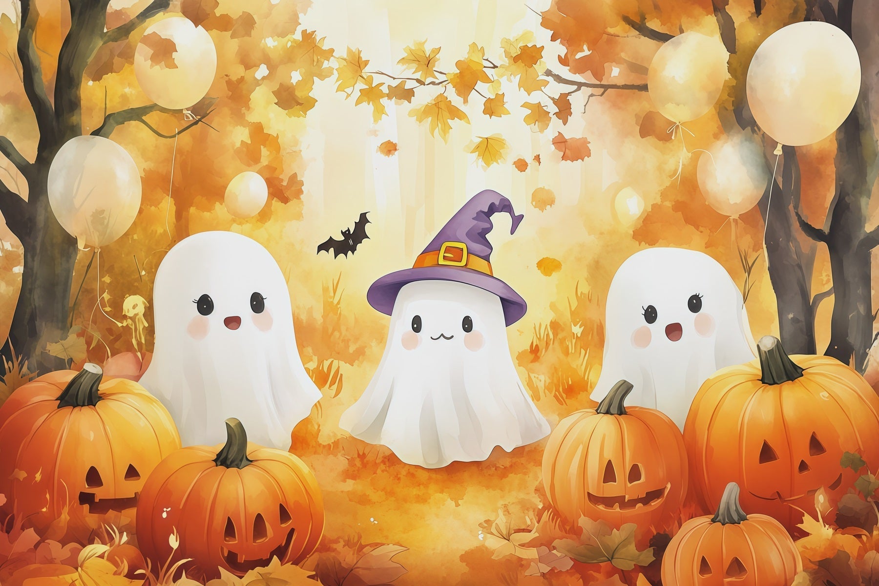 Pumpkin Patch Photography Backdrop Autumn Ghost Gathering Cute Halloween Photo Backdrop UK RR67-178