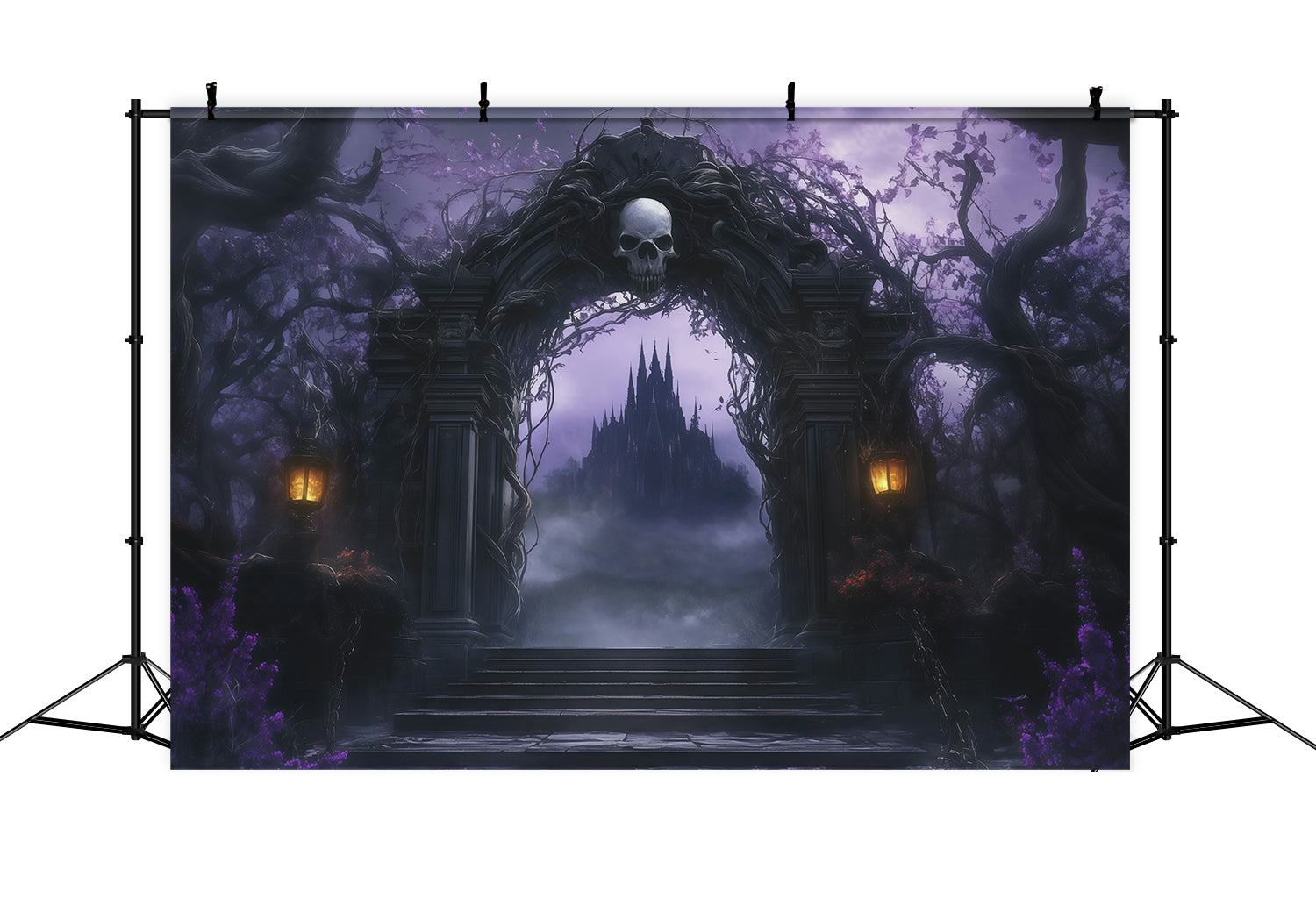Gothic Castle Backdrop Skull Arch Castle Path Fall Halloween Backdrop UK RR67-181