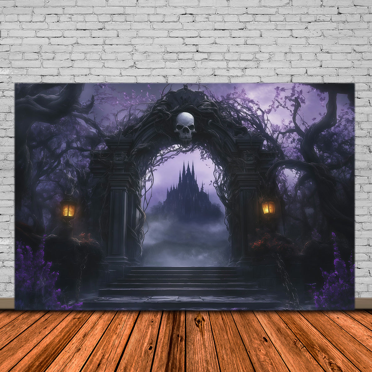 Gothic Castle Backdrop Skull Arch Castle Path Fall Halloween Backdrop UK RR67-181