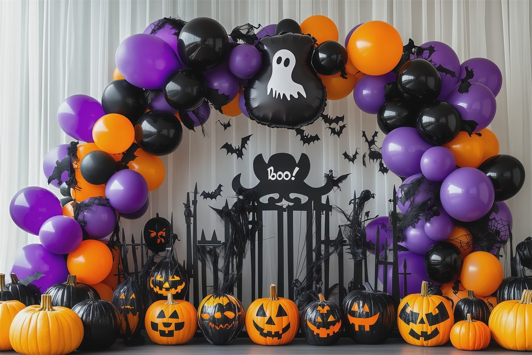 Halloween Balloon Photo Backdrop Ghost Pumpkin Arch Halloween Backdrop Outdoor UK RR67-185