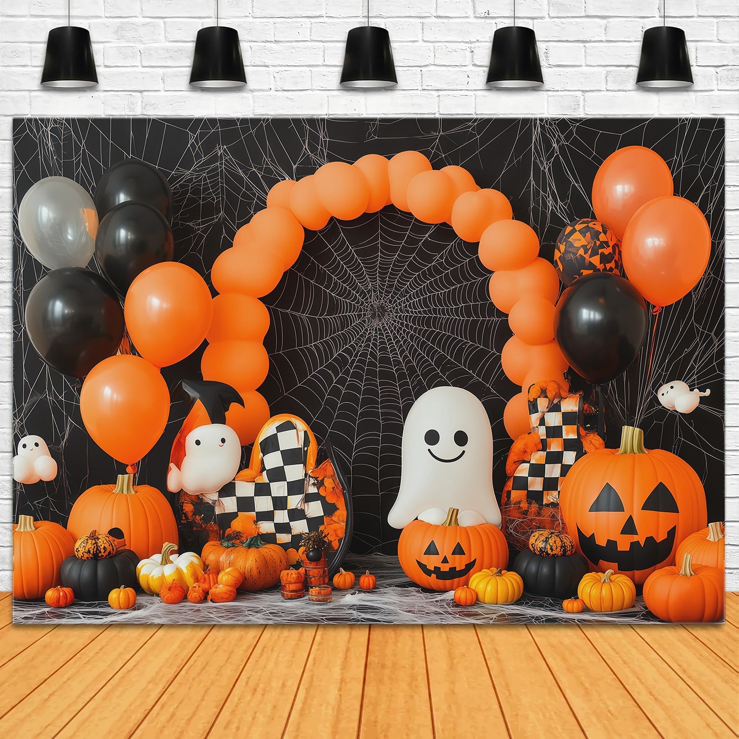 Backdrop Halloween Balloon Arch Ghost Pumpkin Spiderweb Party Fabric Halloween Backdrop UK RR67-194