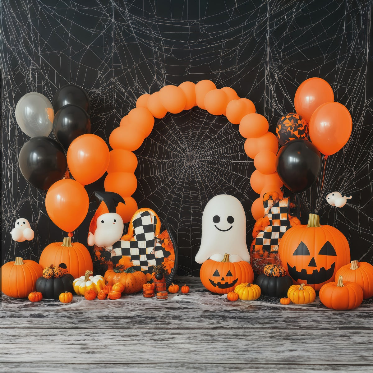 Backdrop Halloween Balloon Arch Ghost Pumpkin Spiderweb Party Fabric Halloween Backdrop UK RR67-194