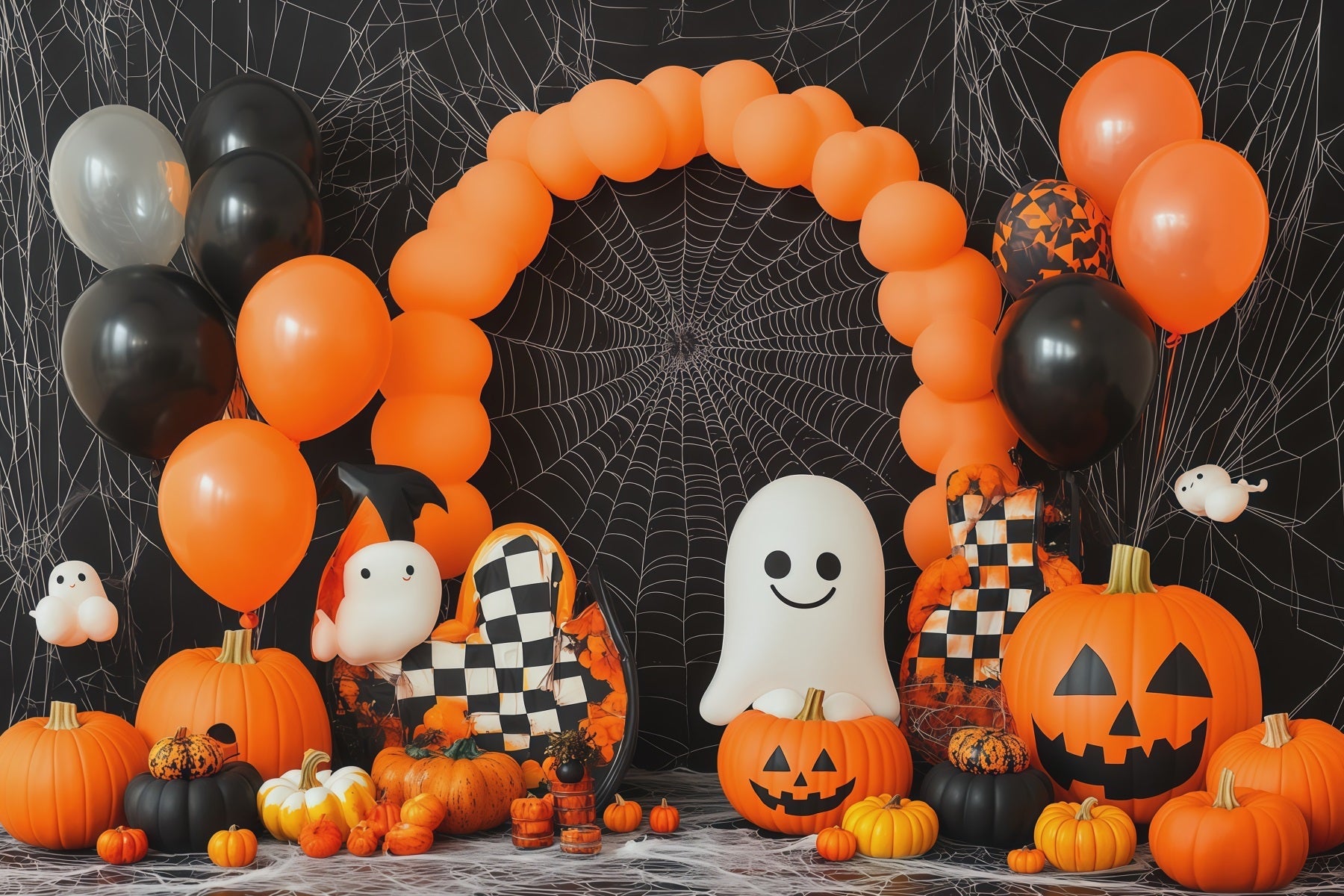 Backdrop Halloween Balloon Arch Ghost Pumpkin Spiderweb Party Fabric Halloween Backdrop UK RR67-194
