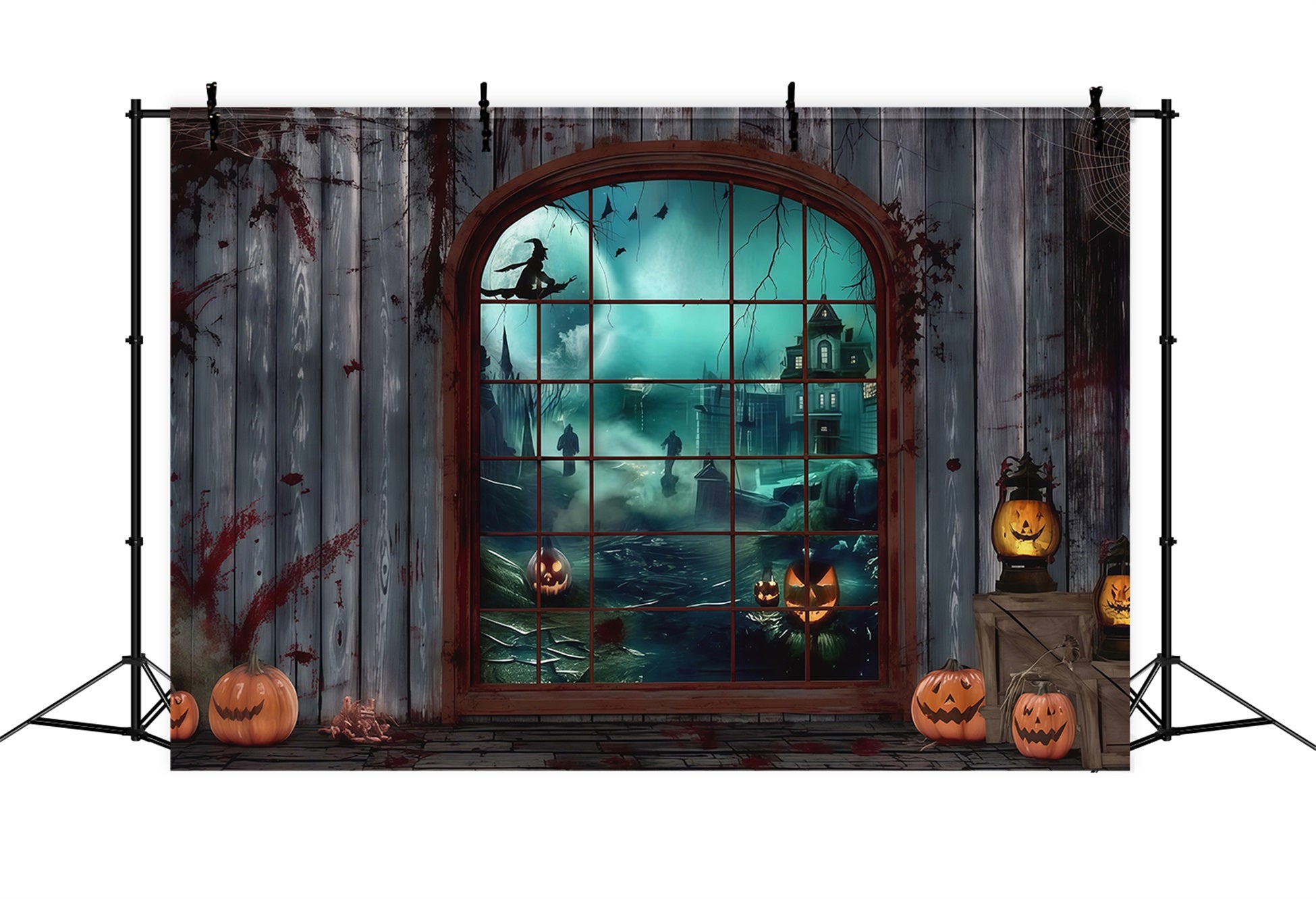 Halloween Bloody Backdrop Gothic Window Witch Pumpkins Halloween Backdrops UK RR67-2