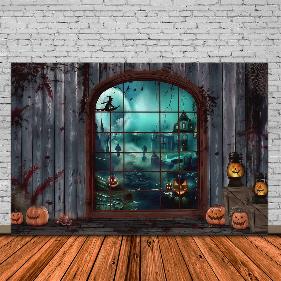 Halloween Bloody Backdrop Gothic Window Witch Pumpkins Halloween Backdrops UK RR67-2