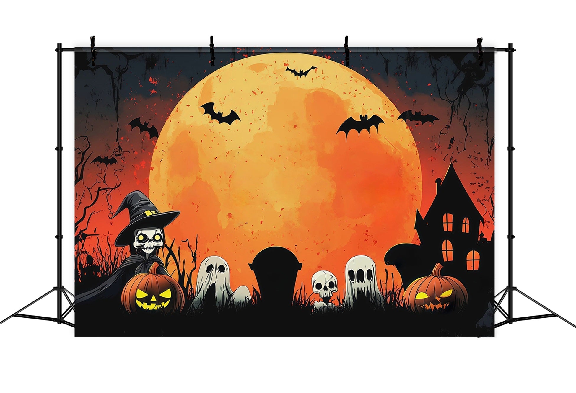 Backdrop Halloween Photo Booth Orange Moon Ghost Gathering Halloween Party Photo Backdrop UK RR67-20