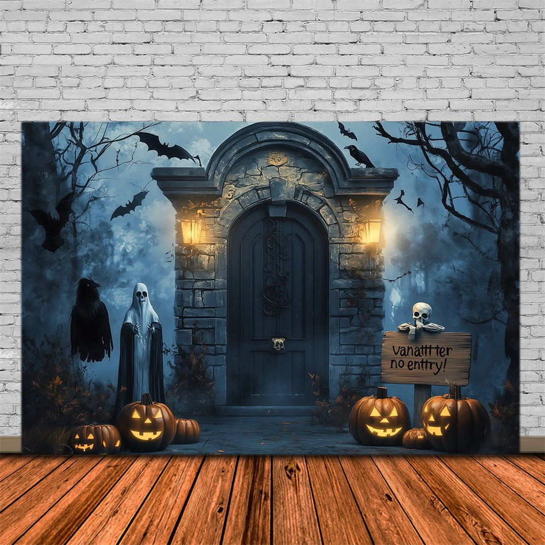 Halloween Backdrop Outdoor Haunted Door Ghost Pumpkins Photo Backdrop Halloween UK RR67-21