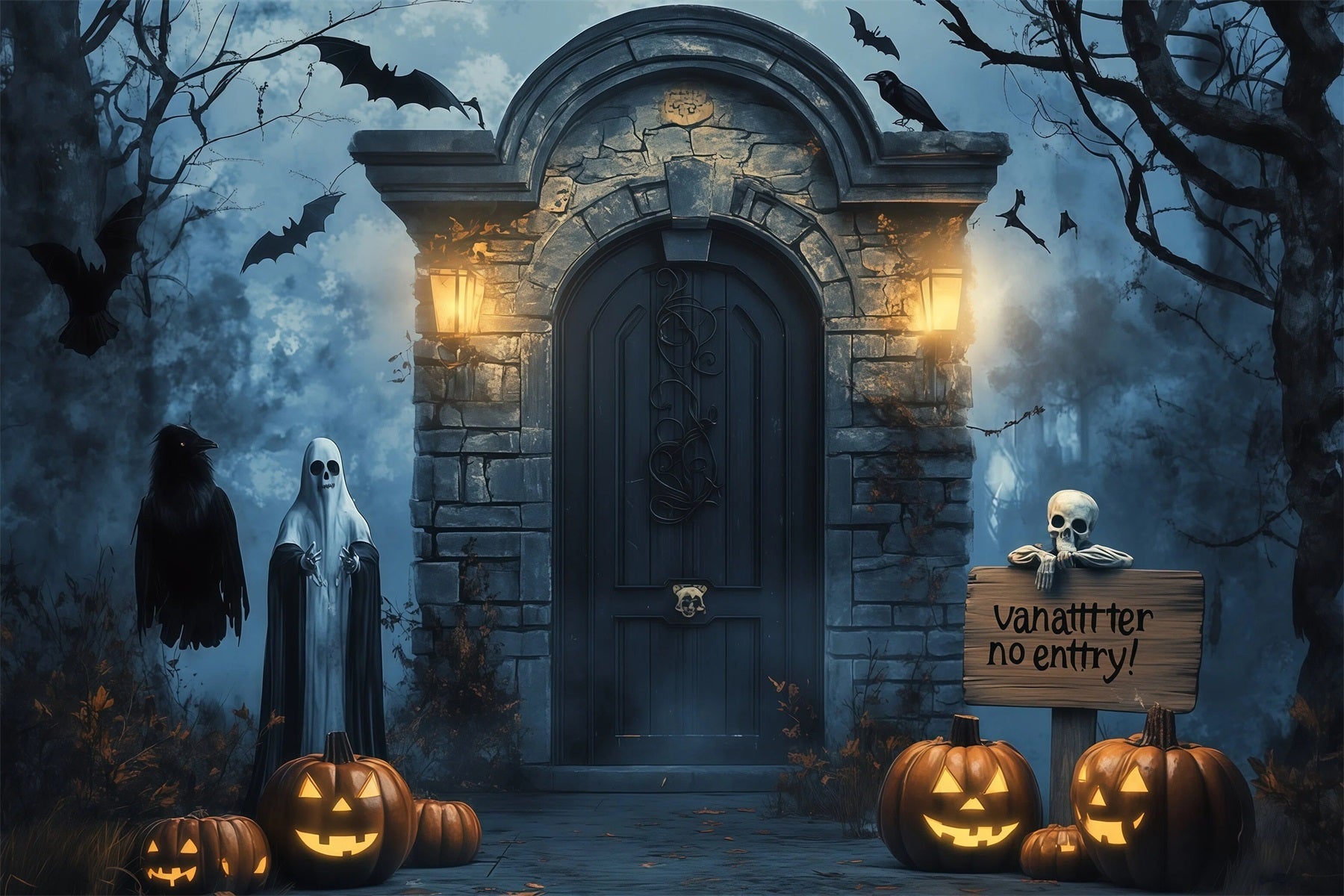 Halloween Backdrop Outdoor Haunted Door Ghost Pumpkins Photo Backdrop Halloween UK RR67-21
