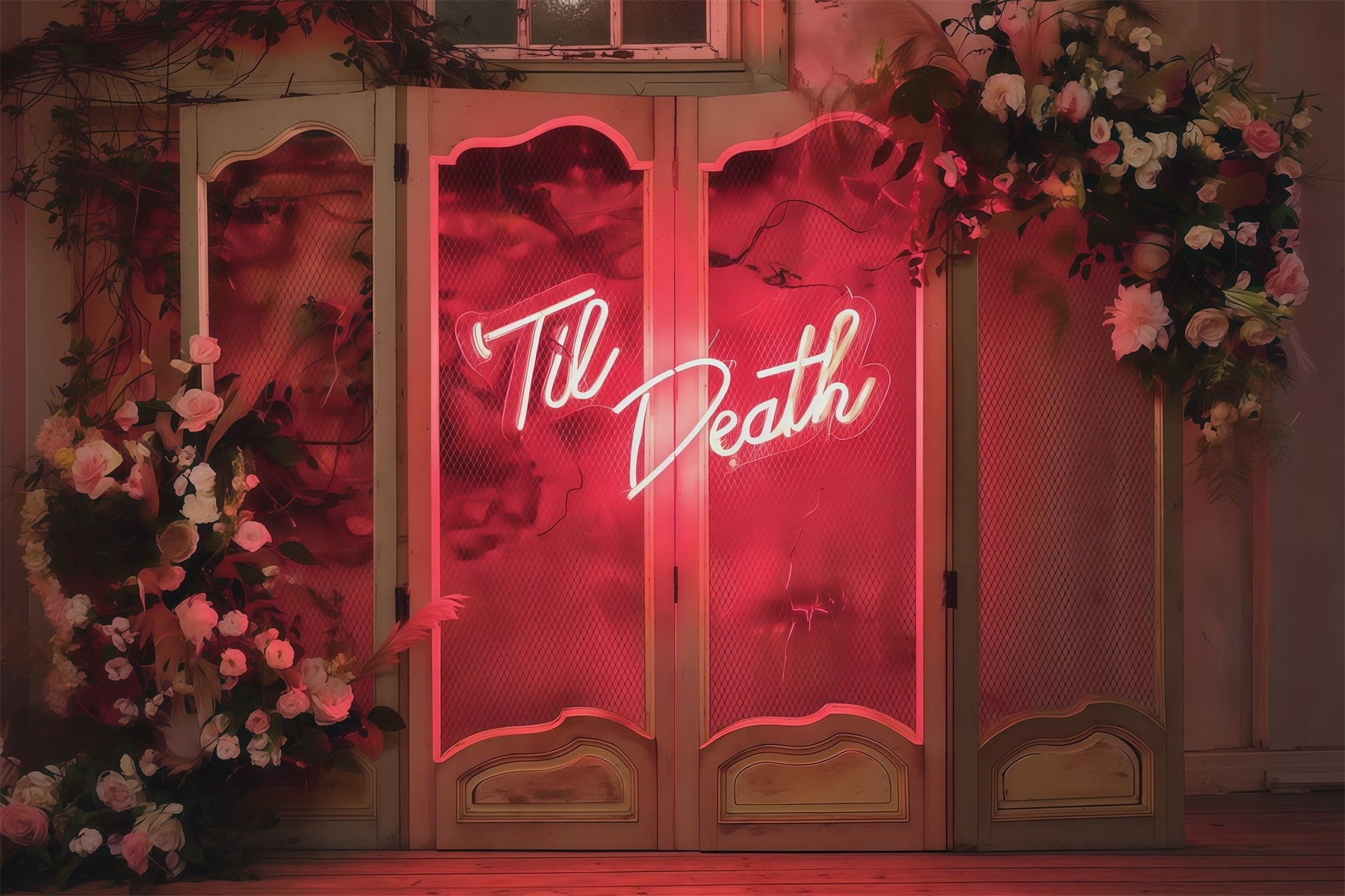 Halloween Wedding Backdrop Pink Gothic Neon Florals Halloween Photo Backdrop UK RR67-3