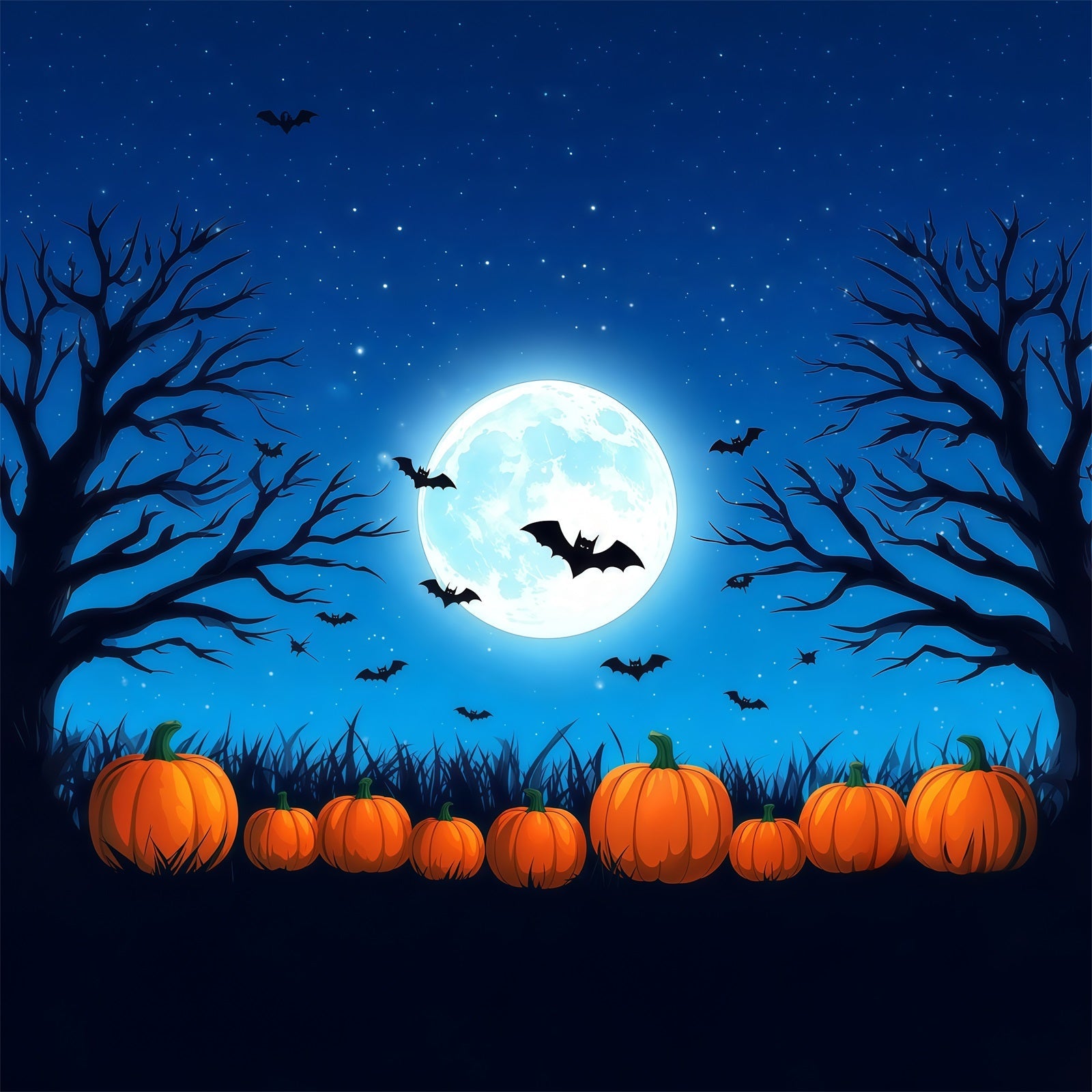 Halloween Backdrop Photo Booth Blue Moon Pumpkin Bats Backdrops Halloween UK RR67-34