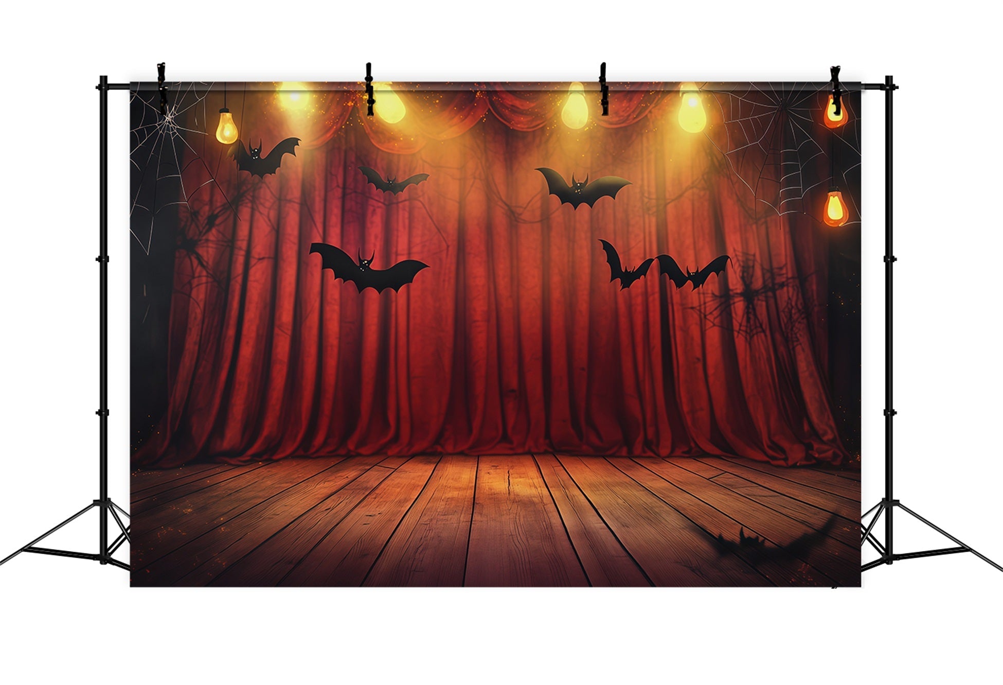 Halloween Stage Backdrop Red Curtain Bat Stage Halloween Photography Backdrops UK RR67-35