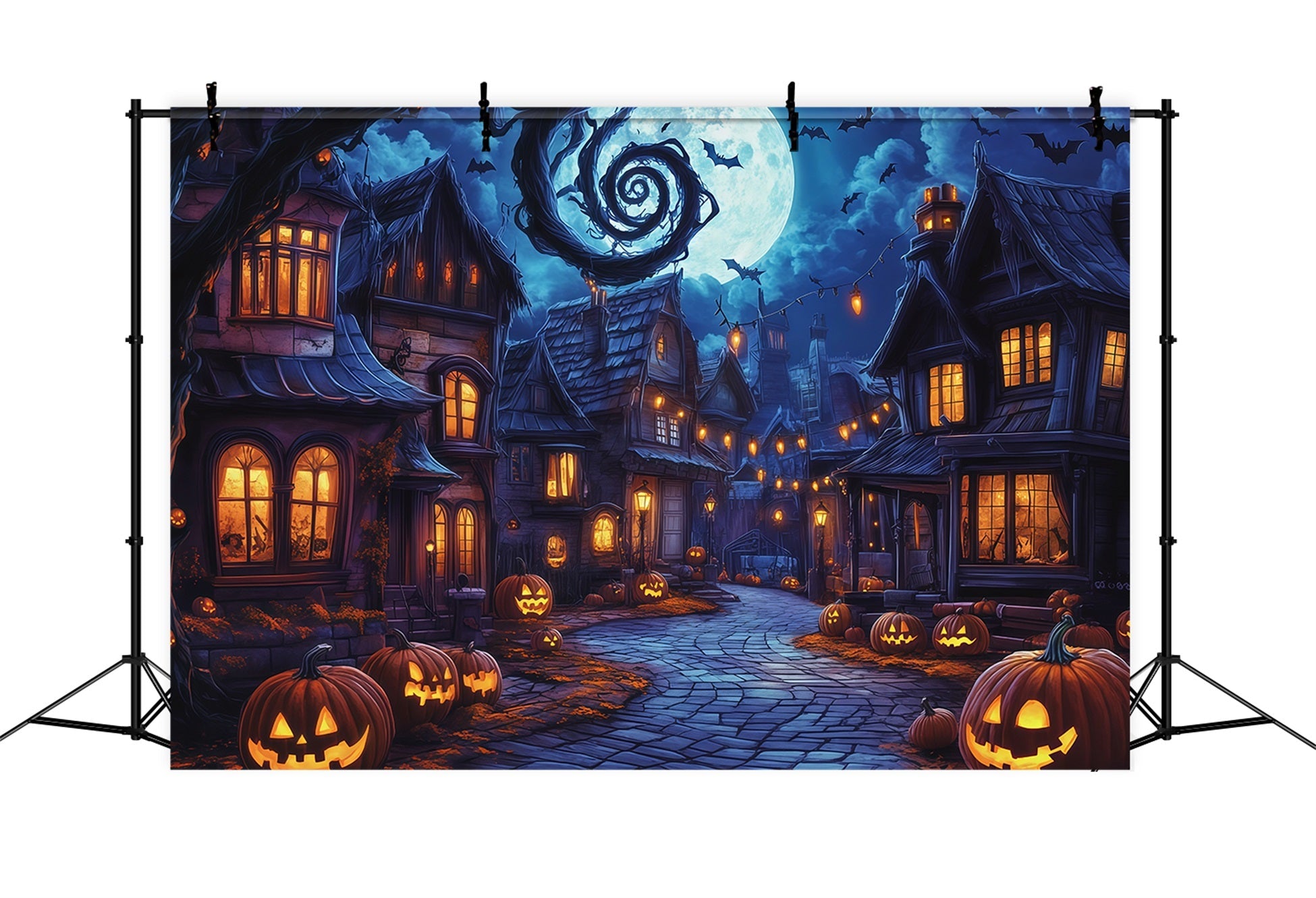 Photography Backdrops Halloween Spooky Village Pumpkin Street Halloween Town Backdrop UK RR67-37
