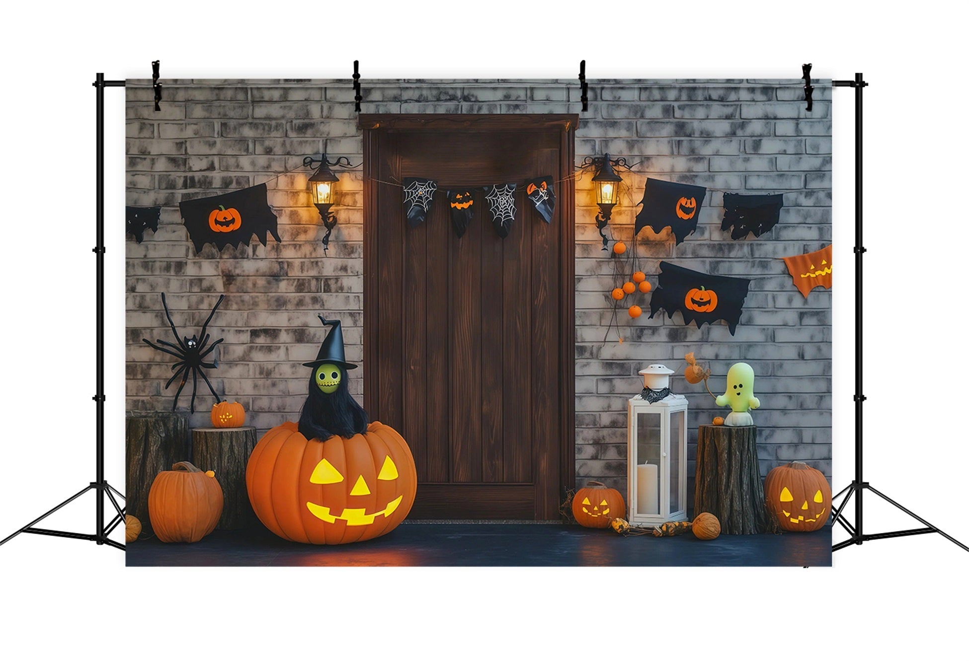 Halloween Theme Backdrop Brick Door Pumpkin Decorations Halloween Backdrop For Photos UK RR67-4