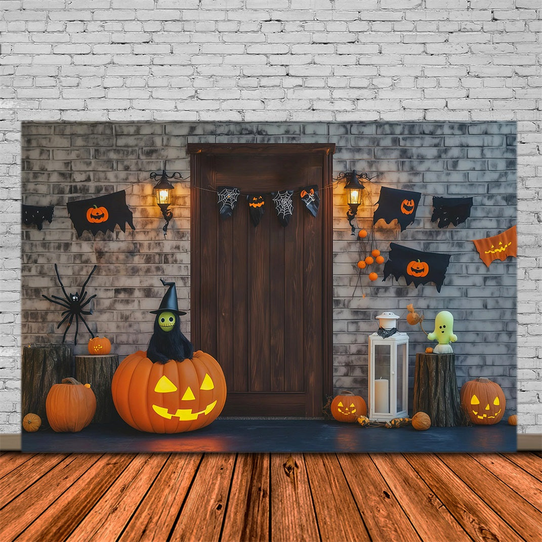 Halloween Theme Backdrop Brick Door Pumpkin Decorations Halloween Backdrop For Photos UK RR67-4