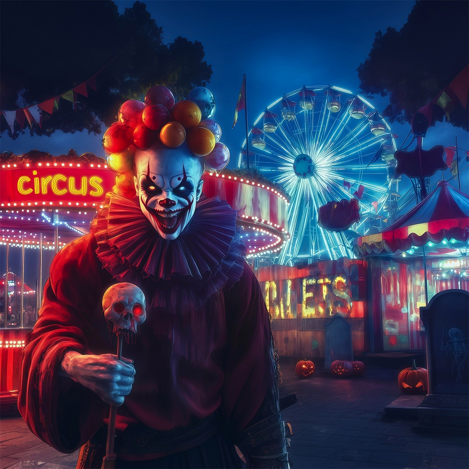 Halloween Carnival Backdrop Killer Clown Carnival Night DIY Halloween Backdrop UK RR67-40