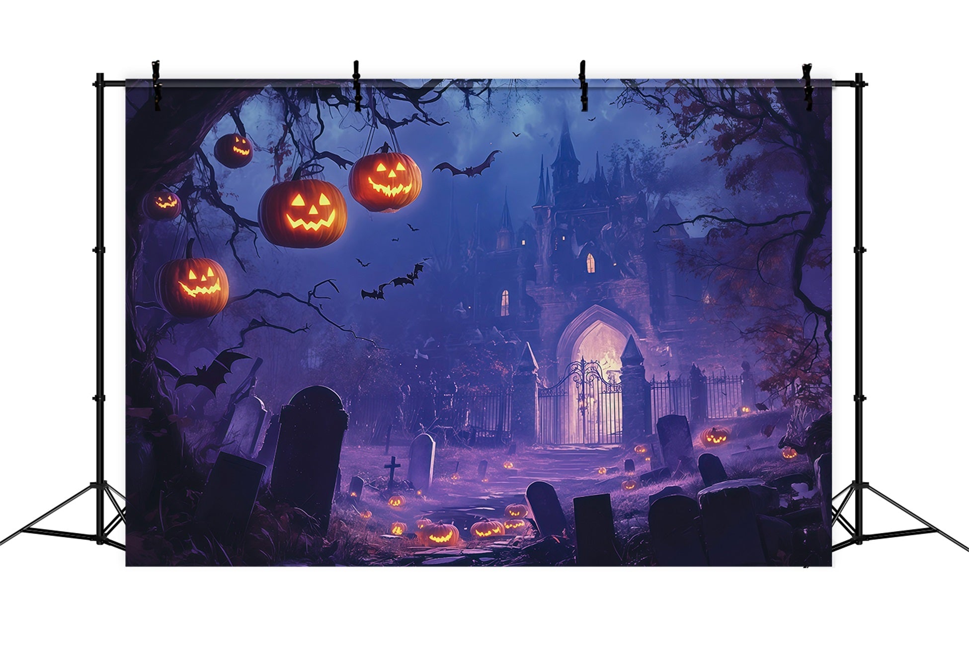 Halloween Backdrop Ideas DIY Purple Castle Pumpkin Graveyard Purple Halloween Backdrop UK RR67-44