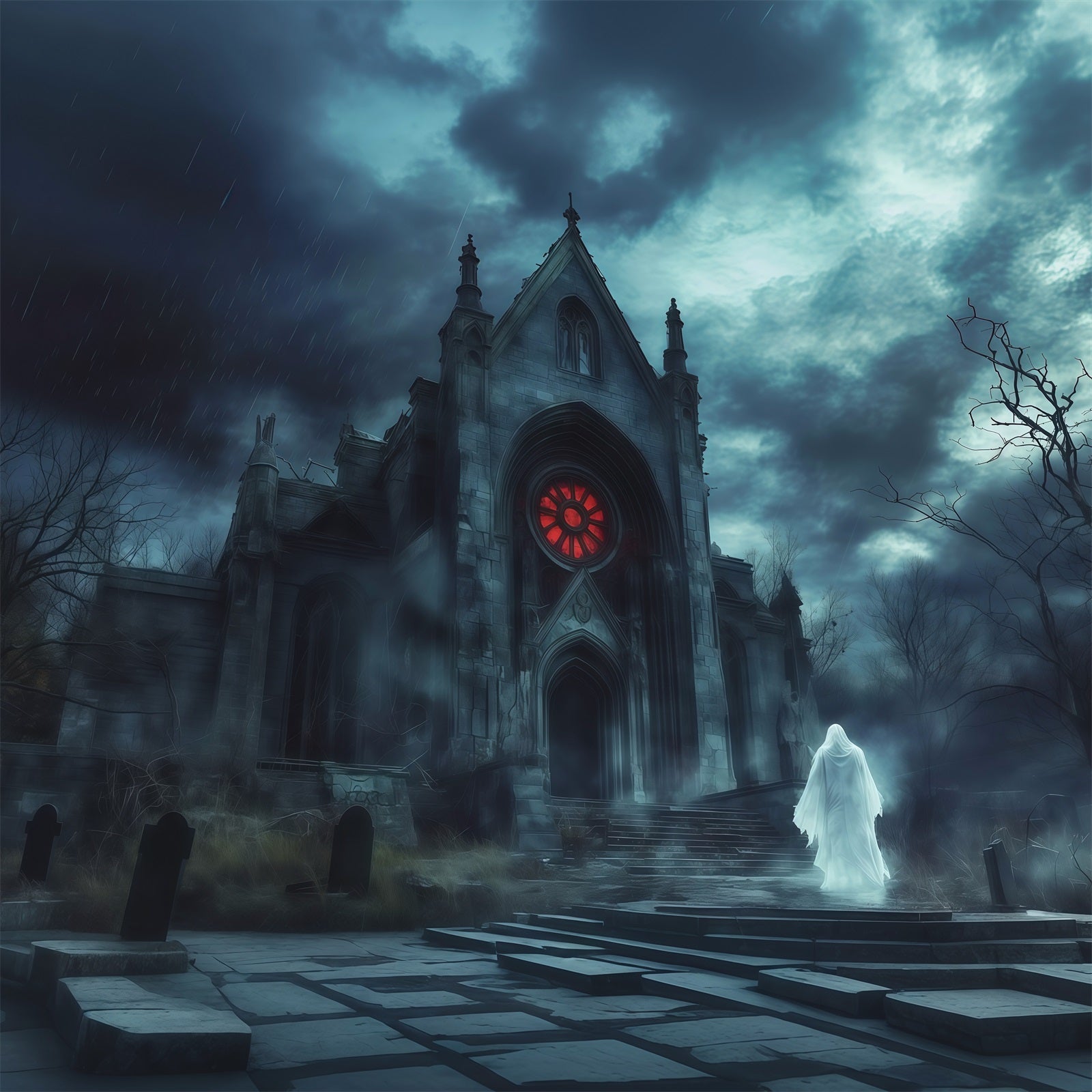 Halloween Party Photo Backdrop Ideas Rainy Gothic Chapel Ghost Creepy Halloween Backdrop UK RR67-45
