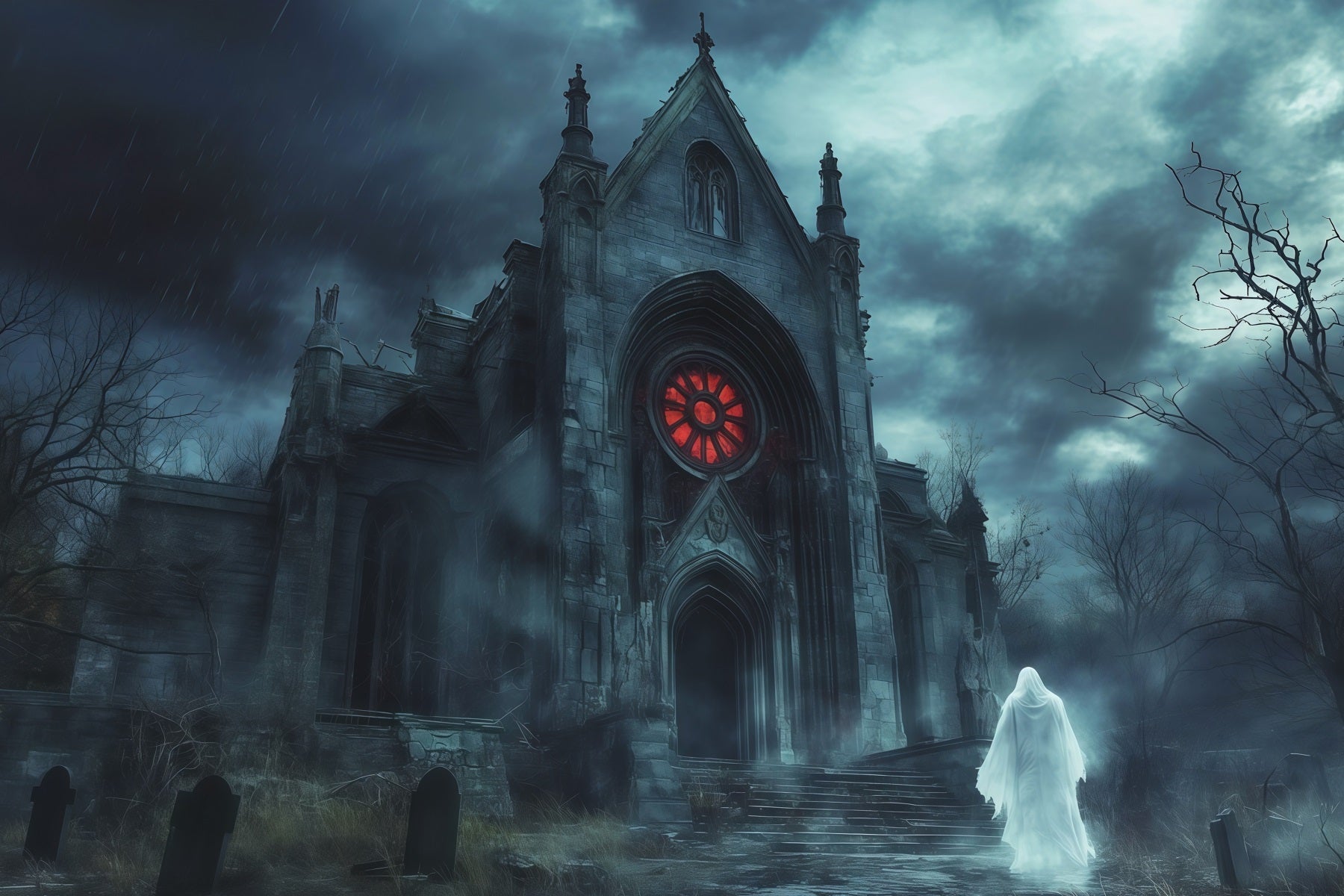Halloween Party Photo Backdrop Ideas Rainy Gothic Chapel Ghost Creepy Halloween Backdrop UK RR67-45