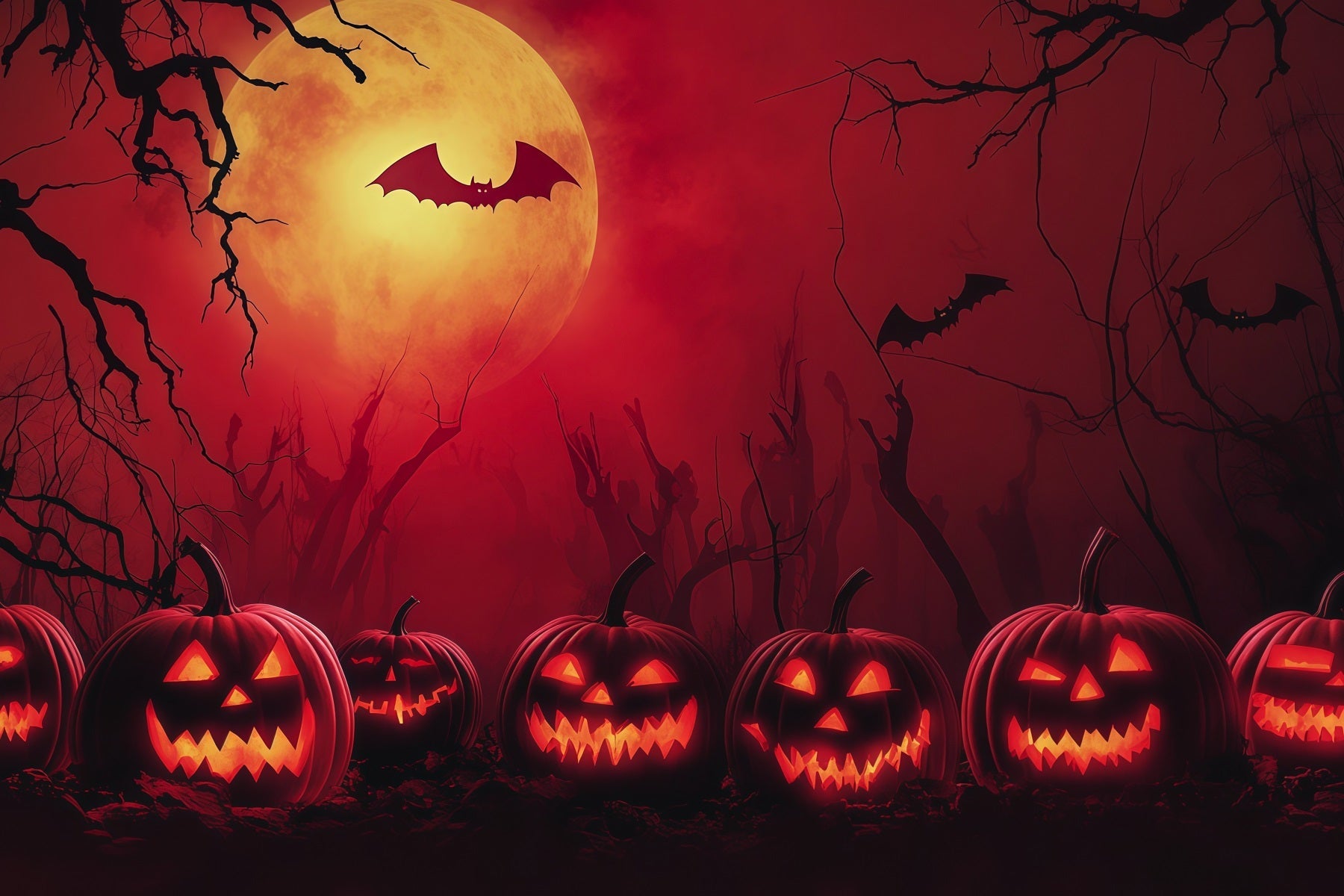 Simple Halloween Backdrop Red Moon Pumpkin Bats Extra Large Halloween Backdrop UK RR67-48