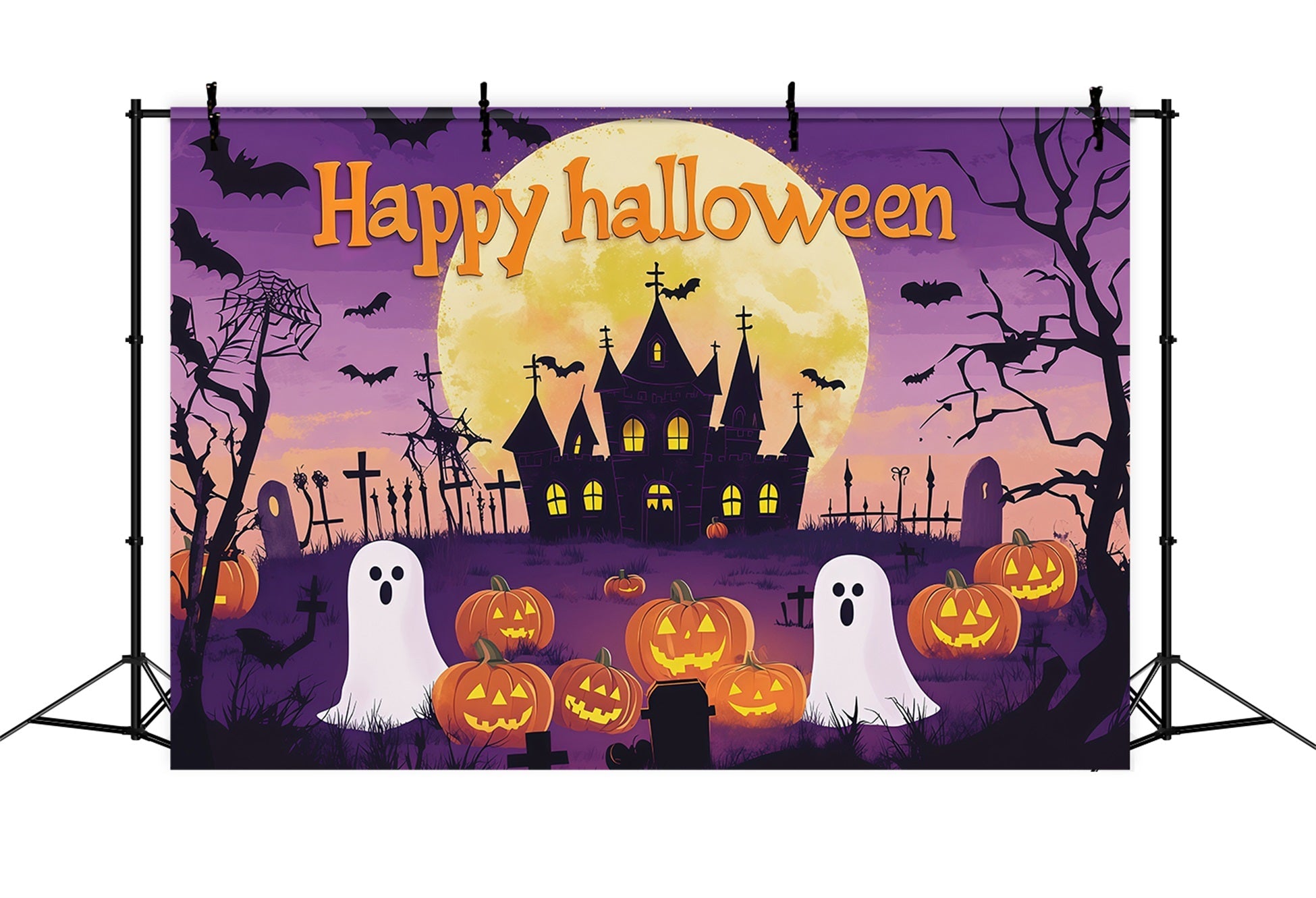 Halloween Party Picture Backdrop Purple Moon Ghost Pumpkins Halloween Backdrop UK RR67-51