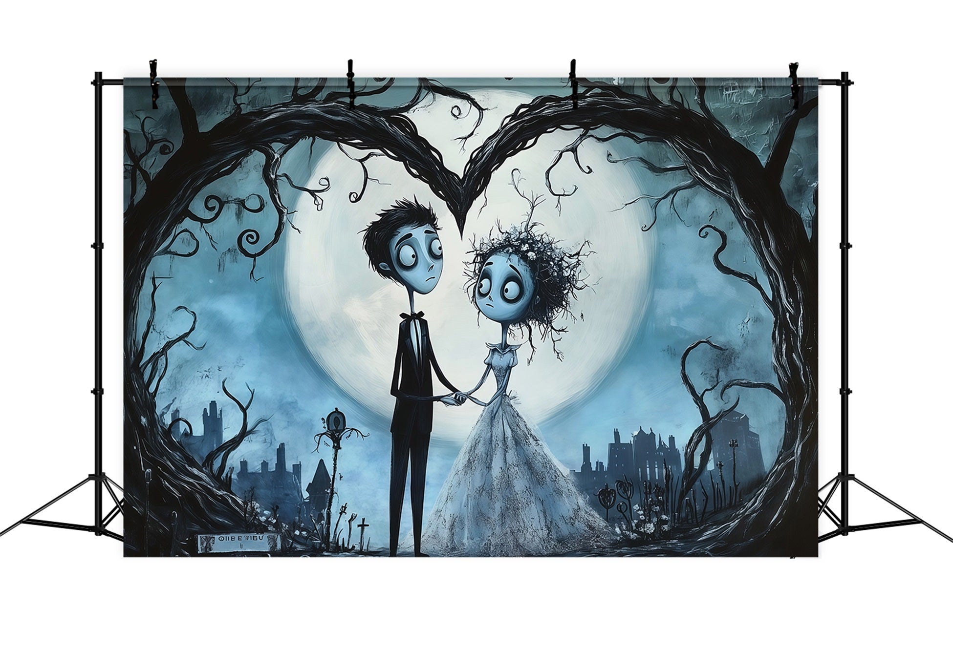 Halloween Wedding Backdrop Gothic Couples Heart Moon Halloween Photo Backdrop UK RR67-53
