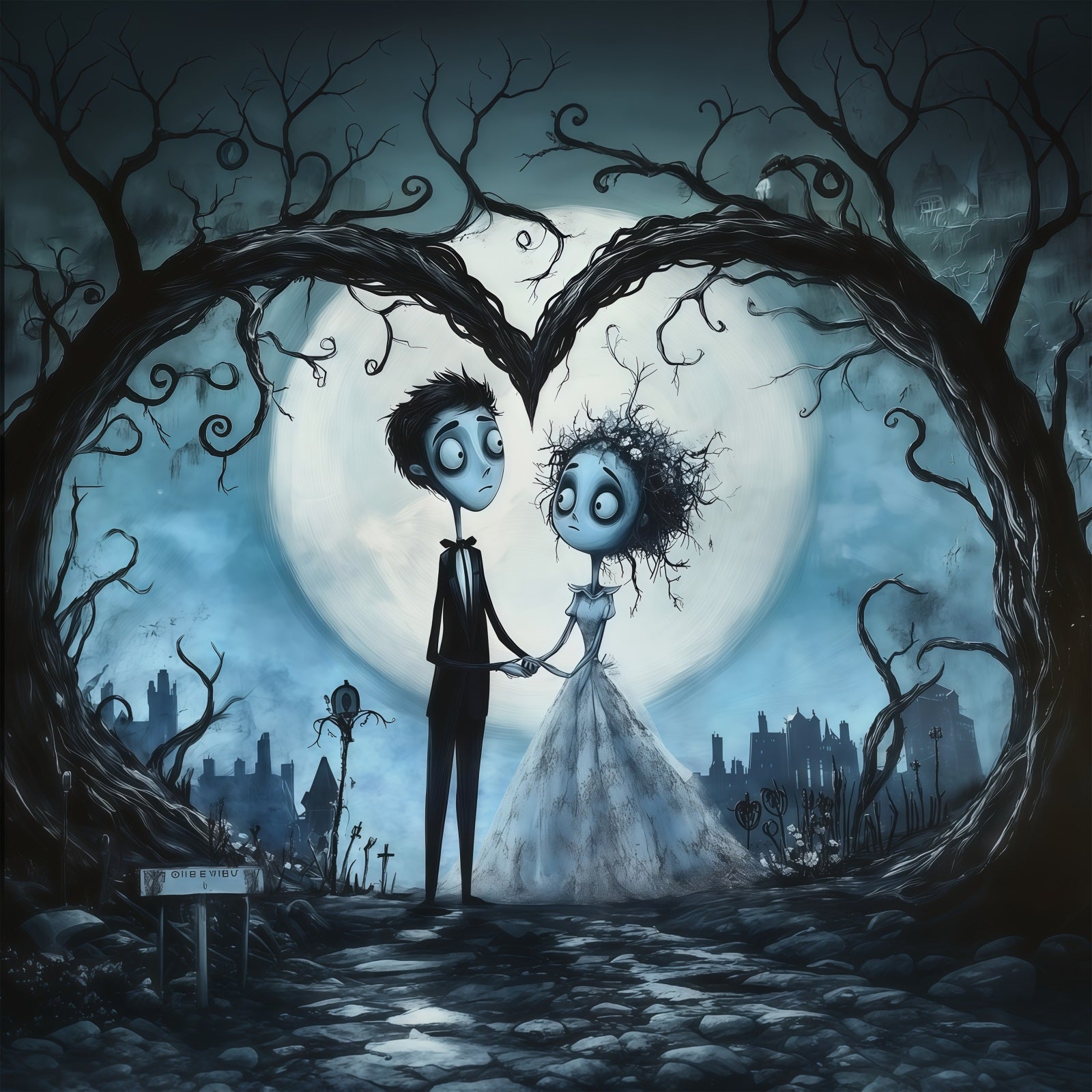 Halloween Wedding Backdrop Gothic Couples Heart Moon Halloween Photo Backdrop UK RR67-53