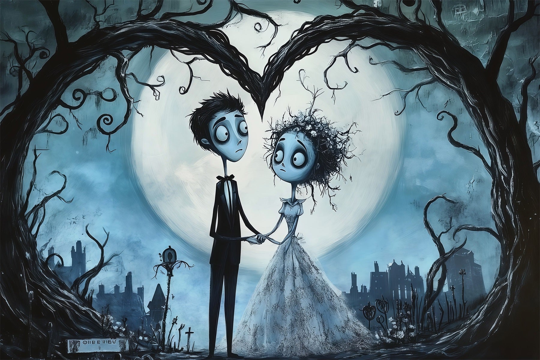 Halloween Wedding Backdrop Gothic Couples Heart Moon Halloween Photo Backdrop UK RR67-53