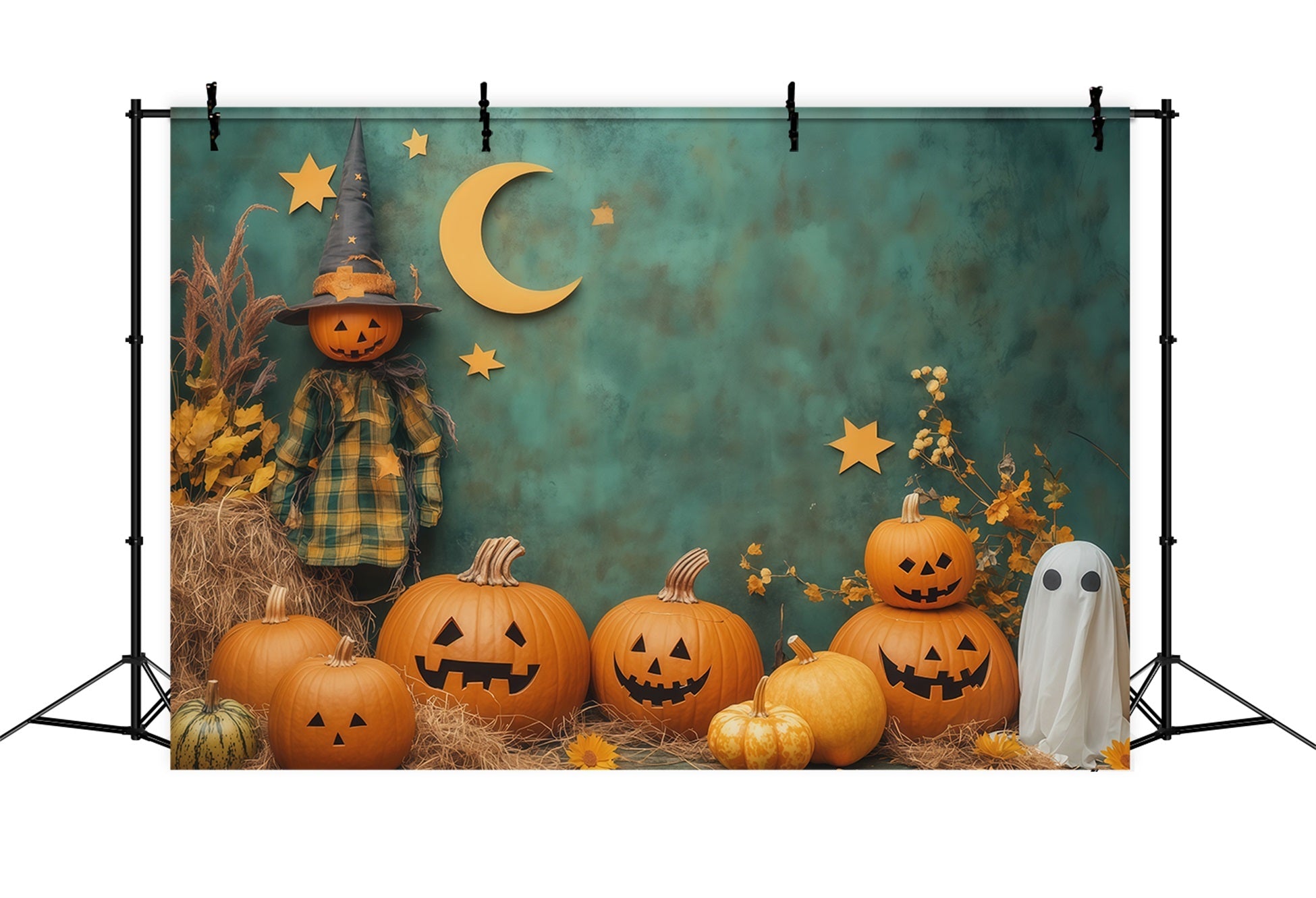 Cute Halloween Photo Backdrop Harvest Pumpkin Ghost Display Backdrop Halloween UK RR67-63