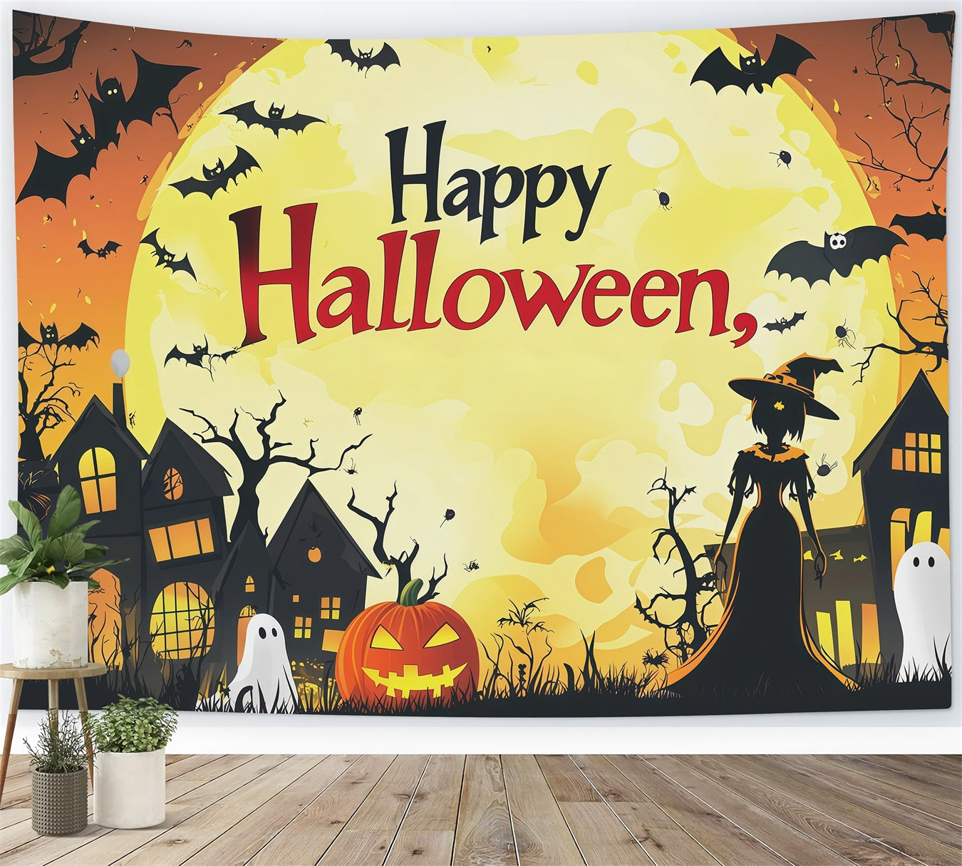 Backdrop Halloween Photo Booth Orange Moon Witch Town Halloween Party Photo Backdrop UK RR67-70