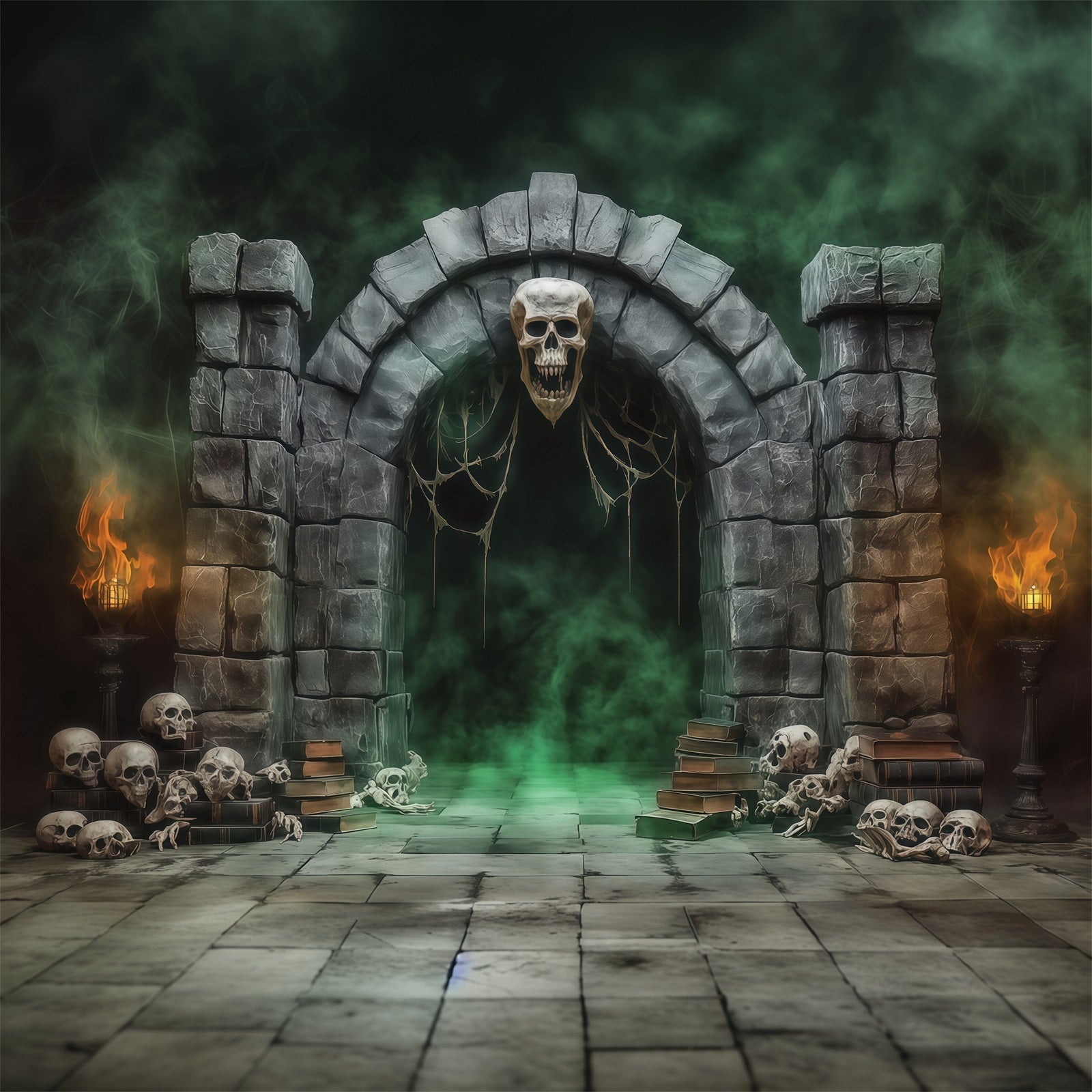 Fabric Halloween Backdrop Skull Stone Portal Fog Halloween Backdrop For Pictures UK RR67-79