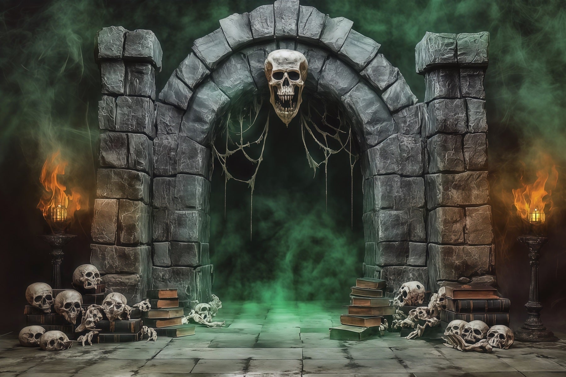Fabric Halloween Backdrop Skull Stone Portal Fog Halloween Backdrop For Pictures UK RR67-79