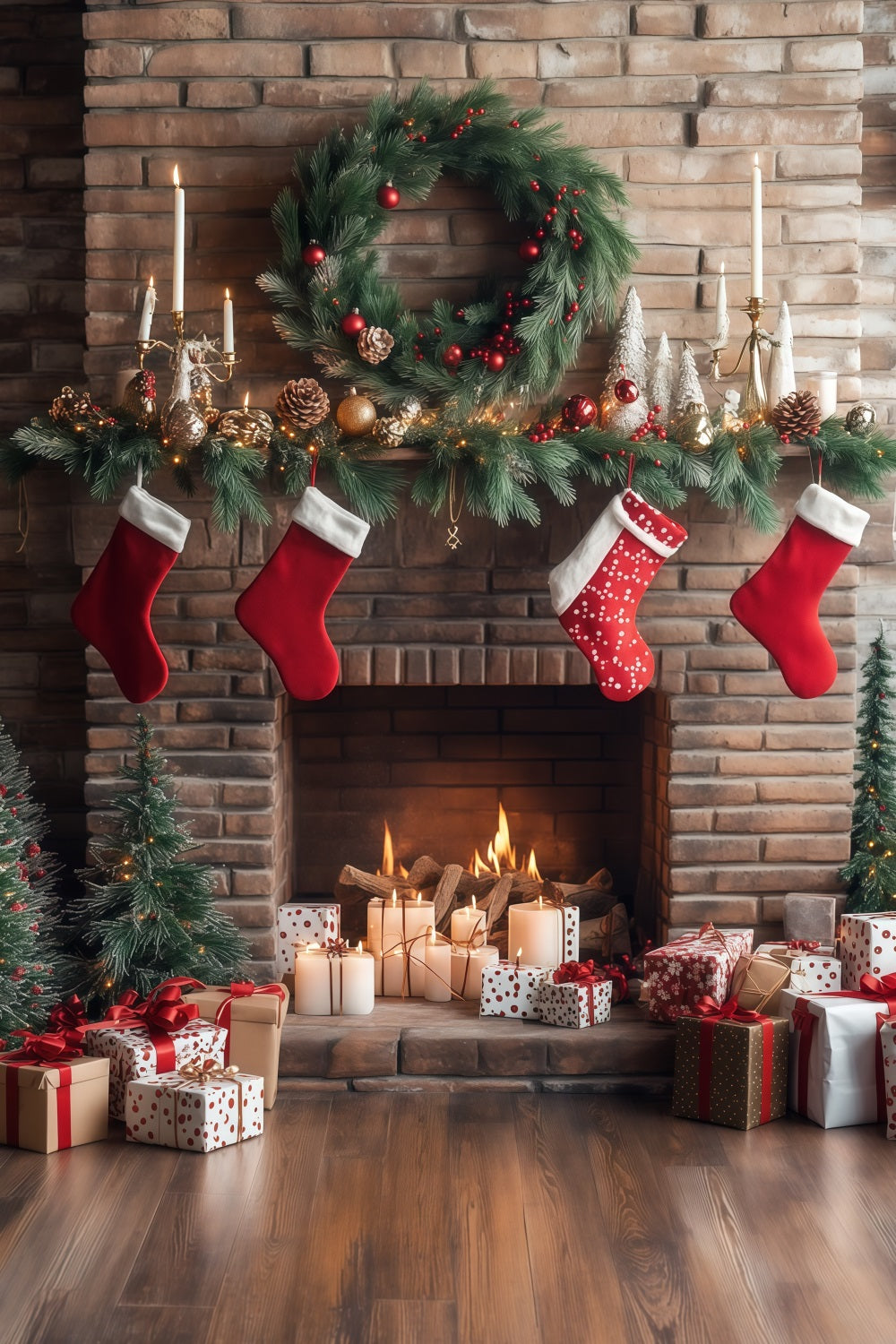 Fireplace Backdrop Christmas Brick Stockings Display Christmas Photo Backdrop UK RR68-63