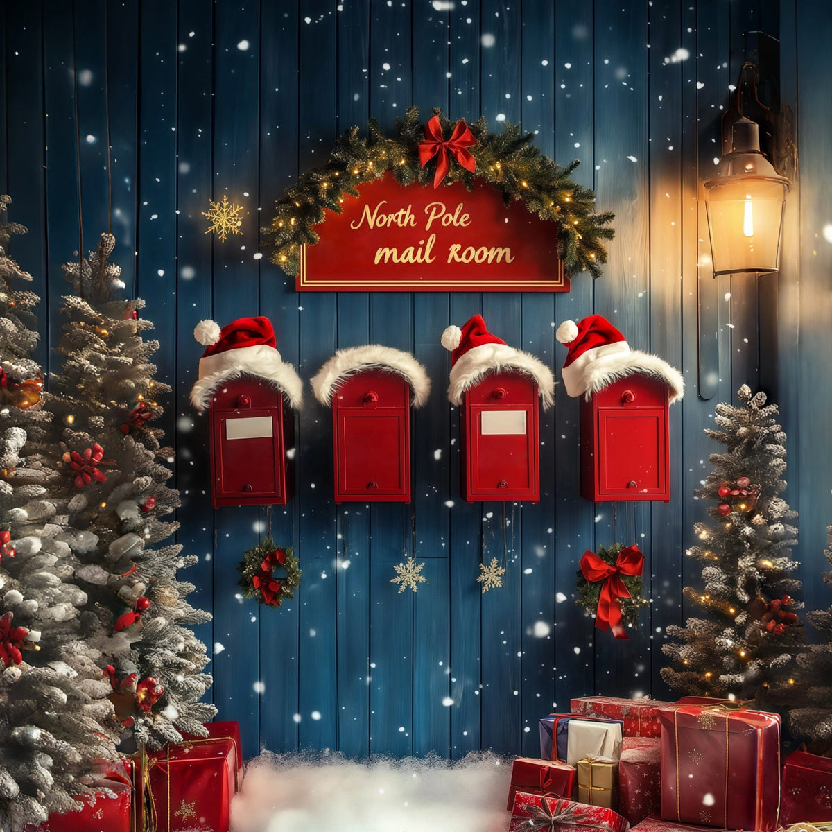 North Pole Christmas Backdrop Snowy Mailbox Wall Photo Backdrop Christmas UK RR68-69