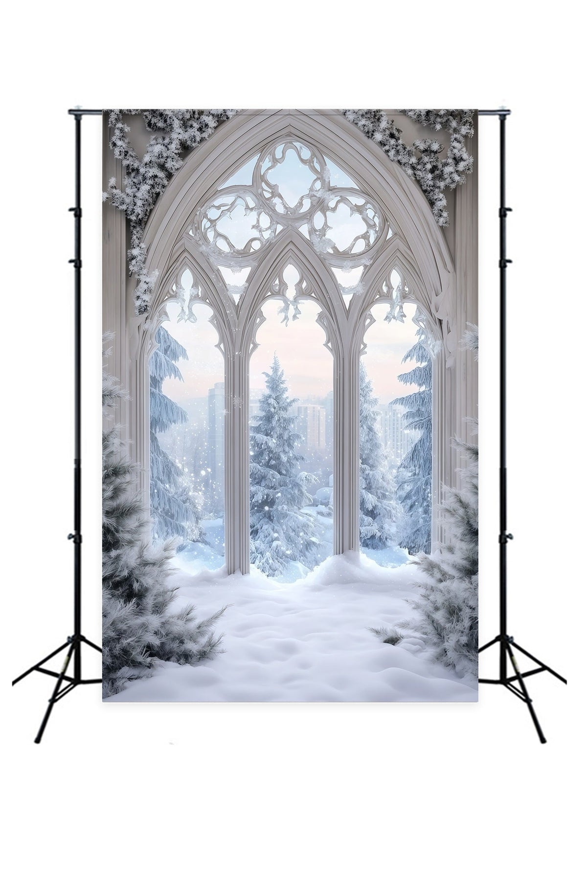 Christmas Snow Backdrop Frosted Gothic Window Christmas Photo Backdrop UK RR68-71
