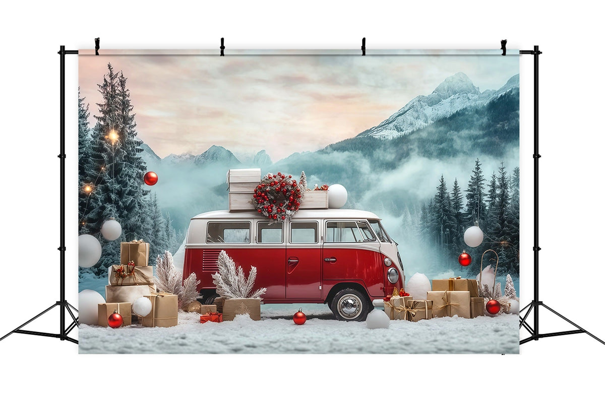 Christmas Truck Backdrop Snowy Vintage Camper Large Christmas Backdrop UK RR68-73
