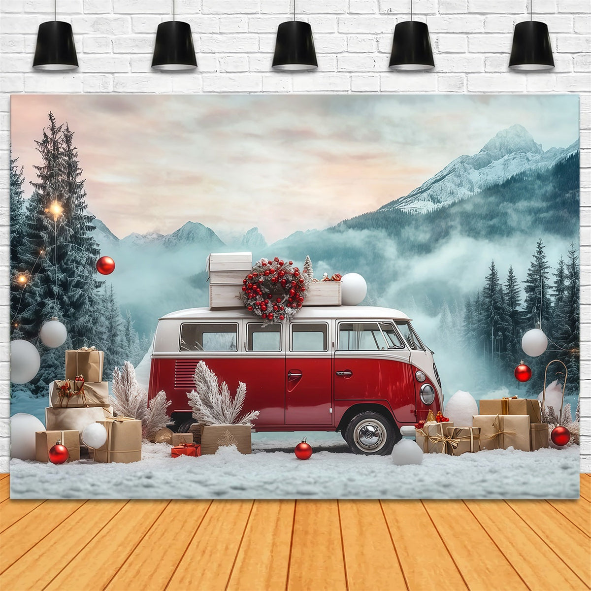 Christmas Truck Backdrop Snowy Vintage Camper Large Christmas Backdrop UK RR68-73