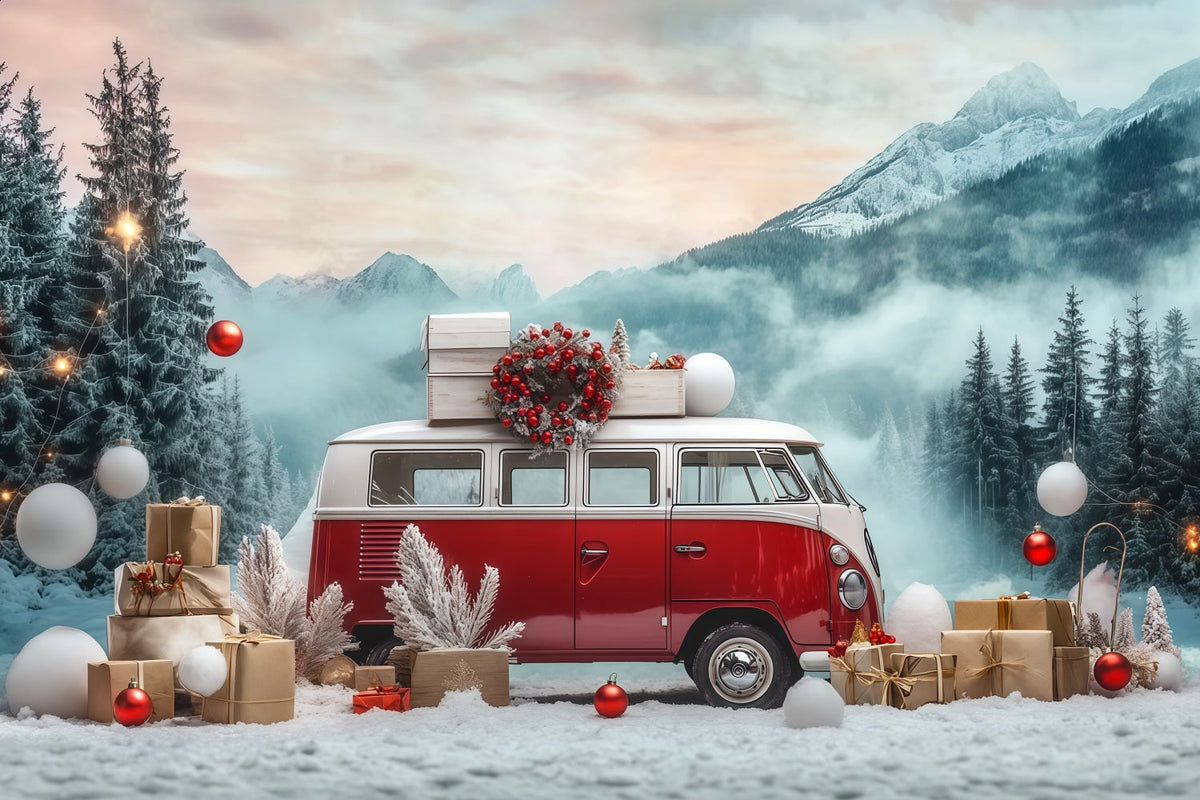 Christmas Truck Backdrop Snowy Vintage Camper Large Christmas Backdrop UK RR68-73