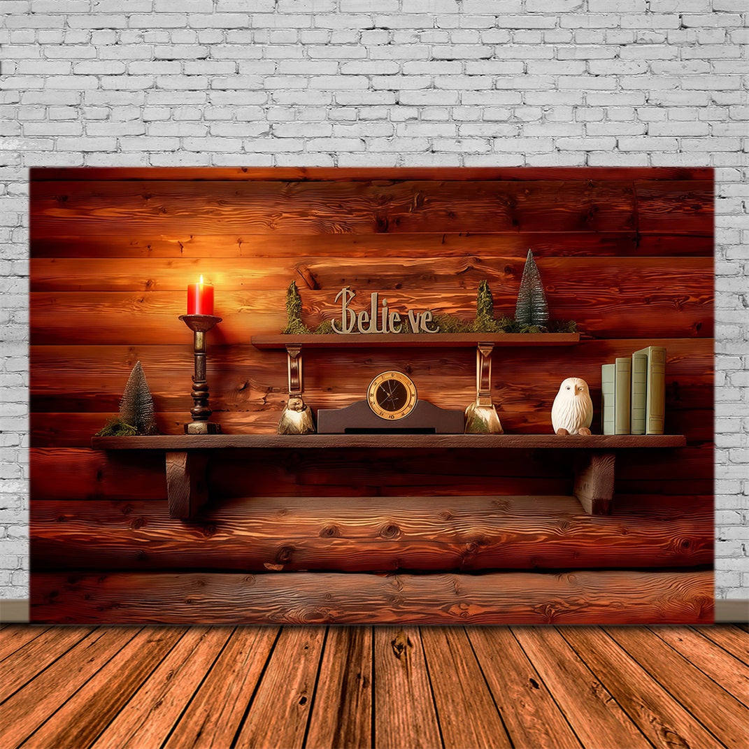 Religious Christmas Backdrop Wooden Believe Shelf Christmas Studio Backdrop UK RR68-79