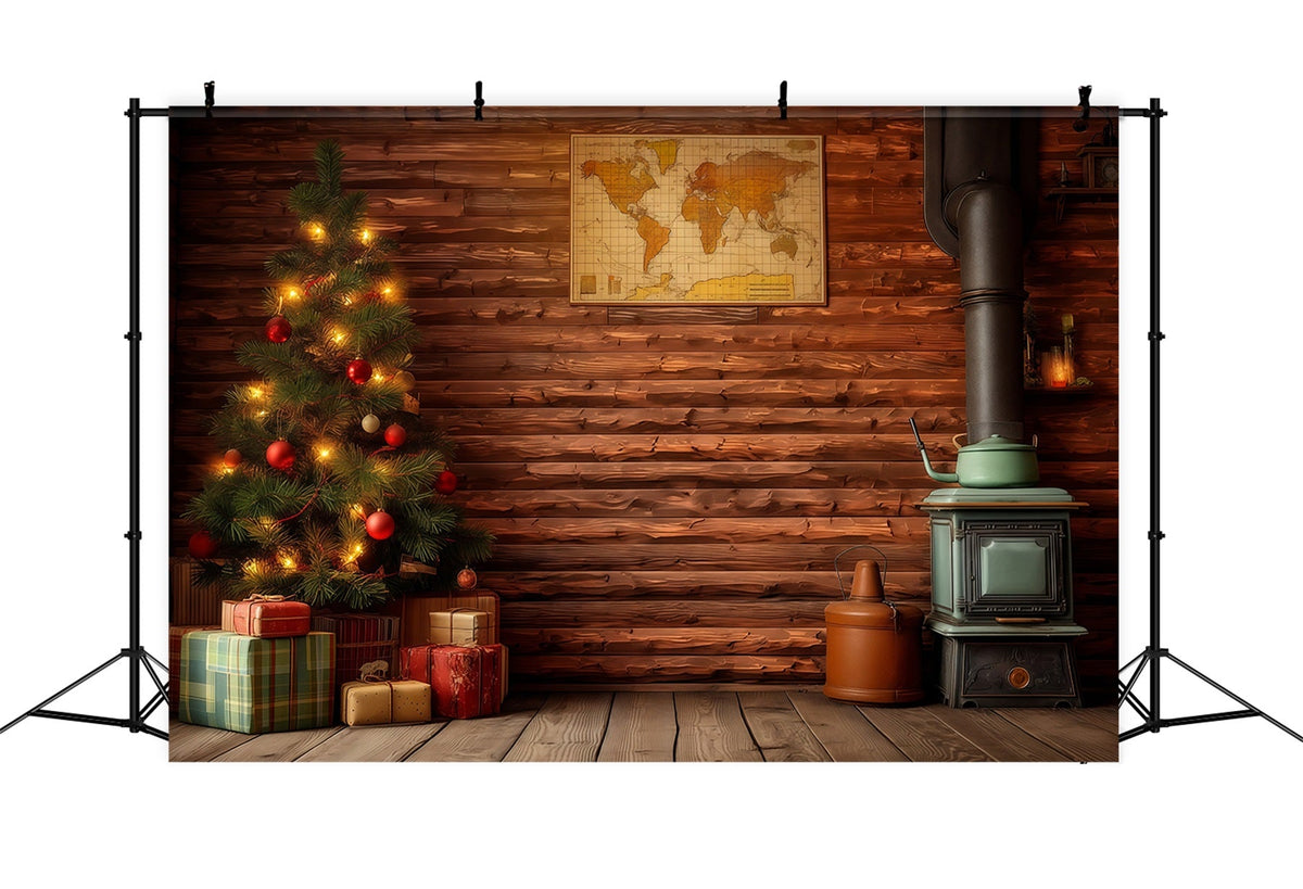 Country Christmas Backdrop Rustic Cabin Interior Photography Backdrop Christmas UK RR68-80
