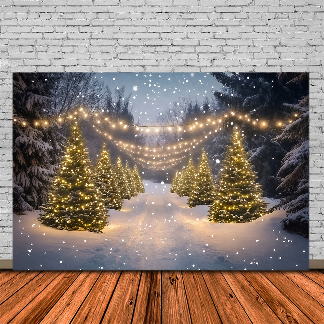 Christmas Wonderland Backdrop Snowy Forest Light Path Indoor Christmas Backdrops UK RR68-91