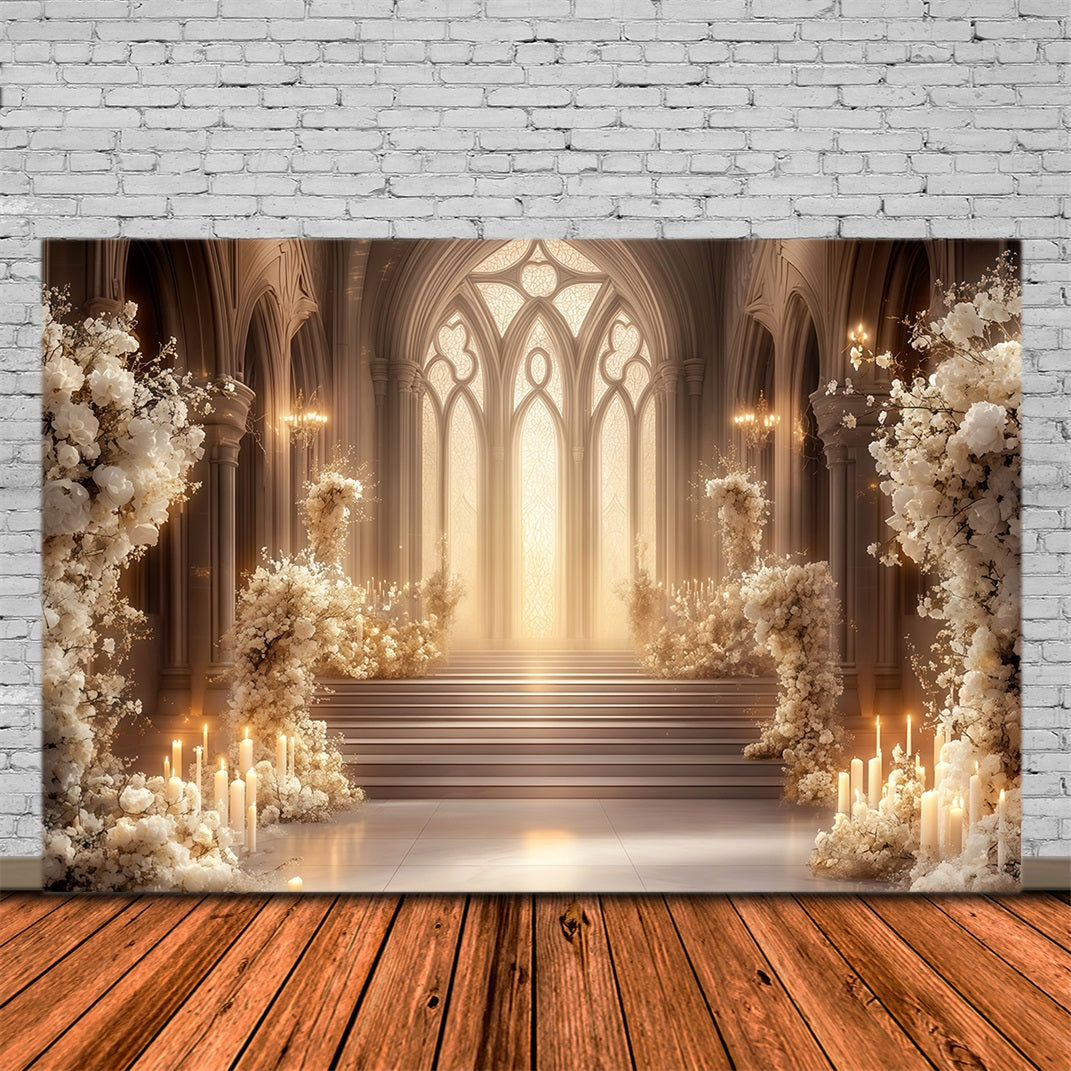 Church Christmas Backdrop Ivory Floral Cathedral Aisle Professional Christmas Backdrop UK RR68-92
