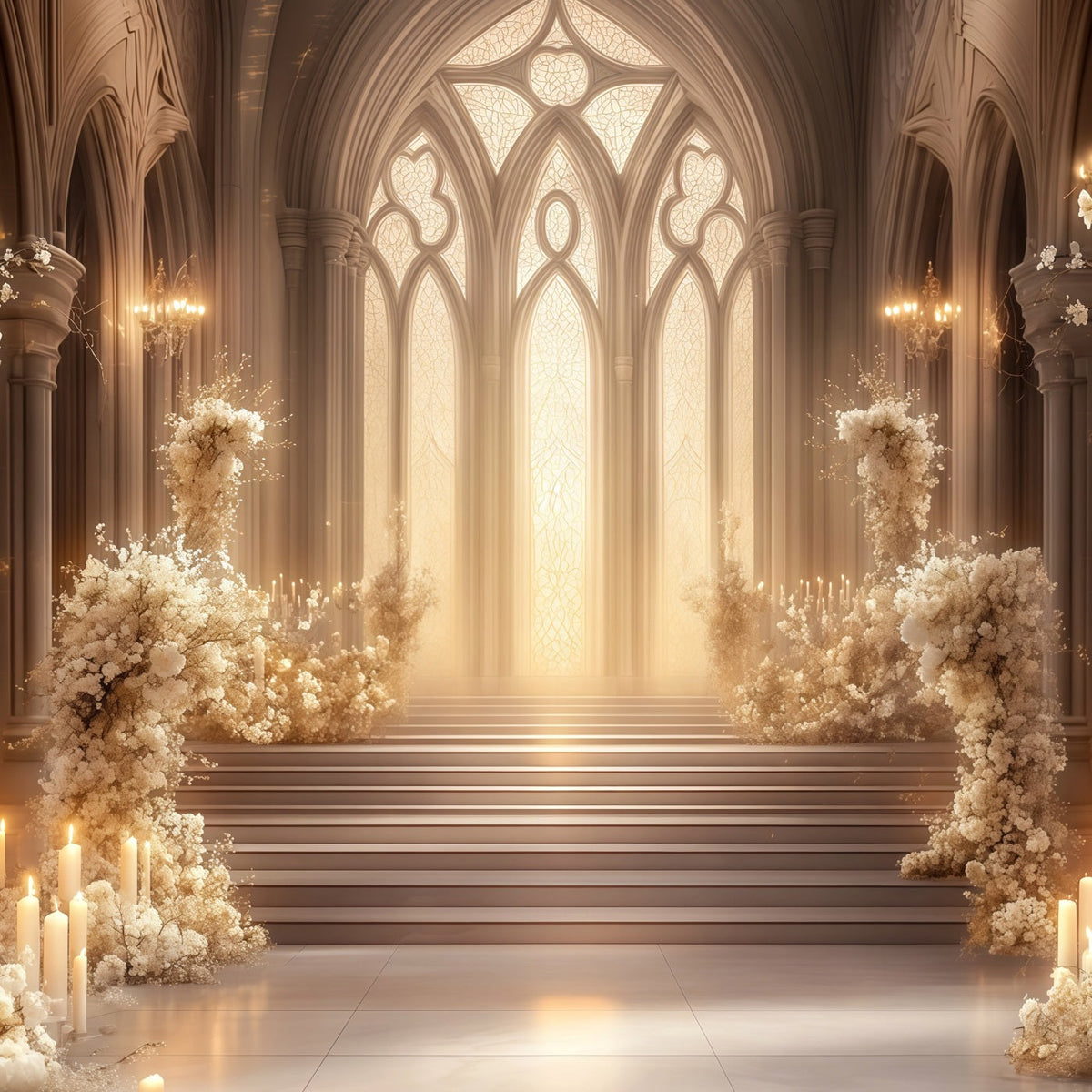 Church Christmas Backdrop Ivory Floral Cathedral Aisle Professional Christmas Backdrop UK RR68-92