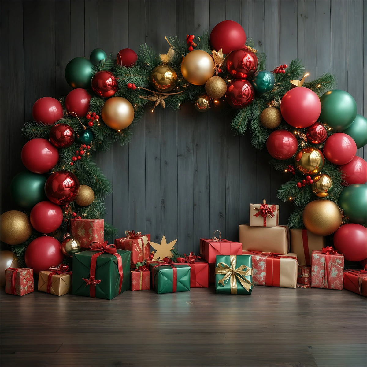 Christmas Wall Backdrop Festive Bauble Gift Arch Muslin Christmas Backdrop UK RR68-94