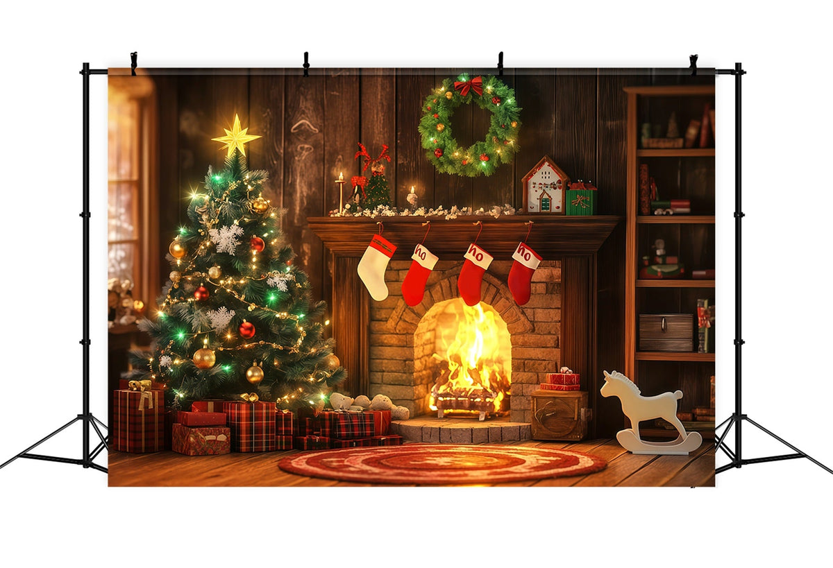 Christmas Fireplace Backdrop Cozy Hearth Stocking Glow Christmas Backdrop UK RR68-98