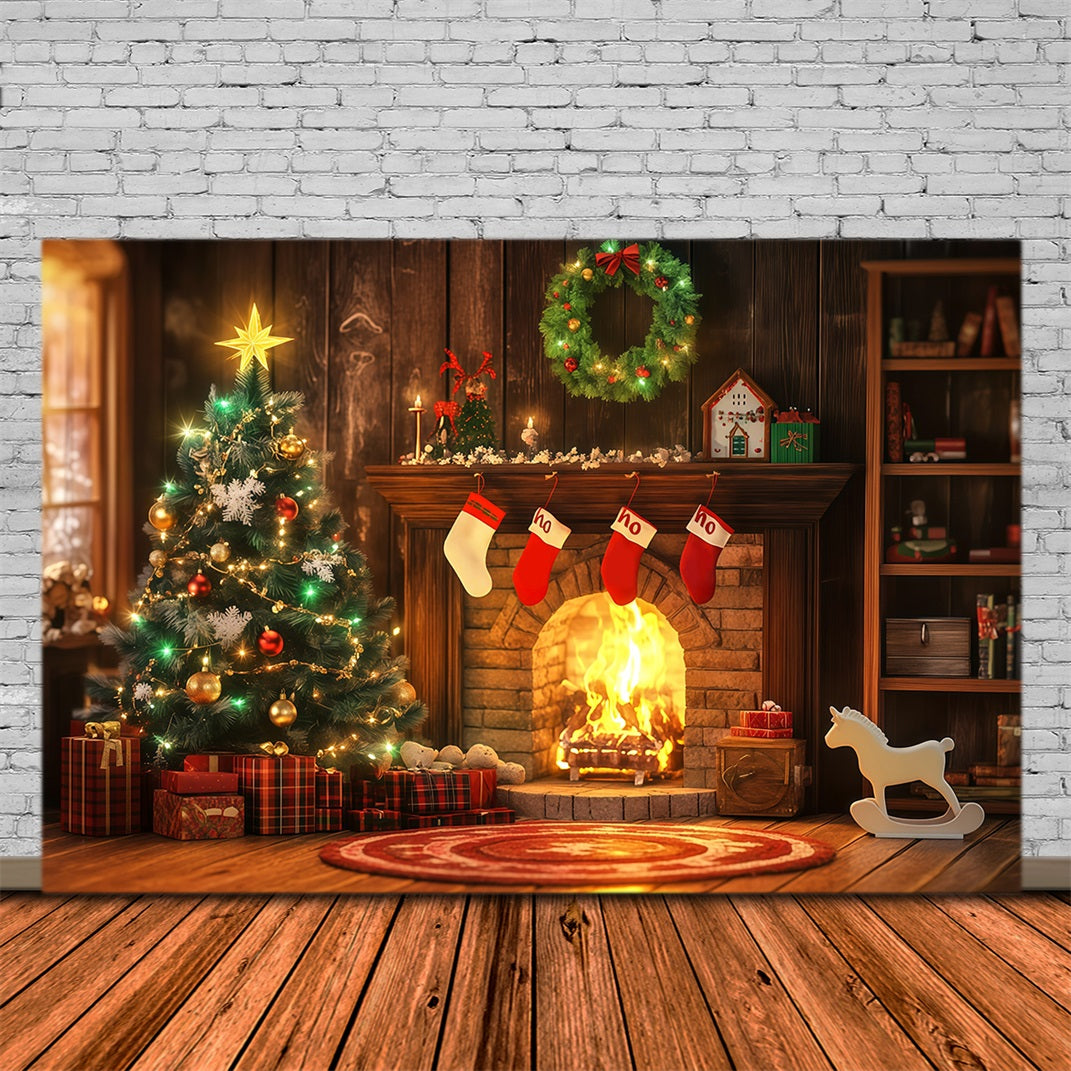 Christmas Fireplace Backdrop Cozy Hearth Stocking Glow Christmas Backdrop UK RR68-98