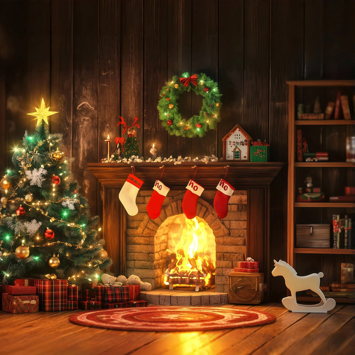 Christmas Fireplace Backdrop Cozy Hearth Stocking Glow Christmas Backdrop UK RR68-98