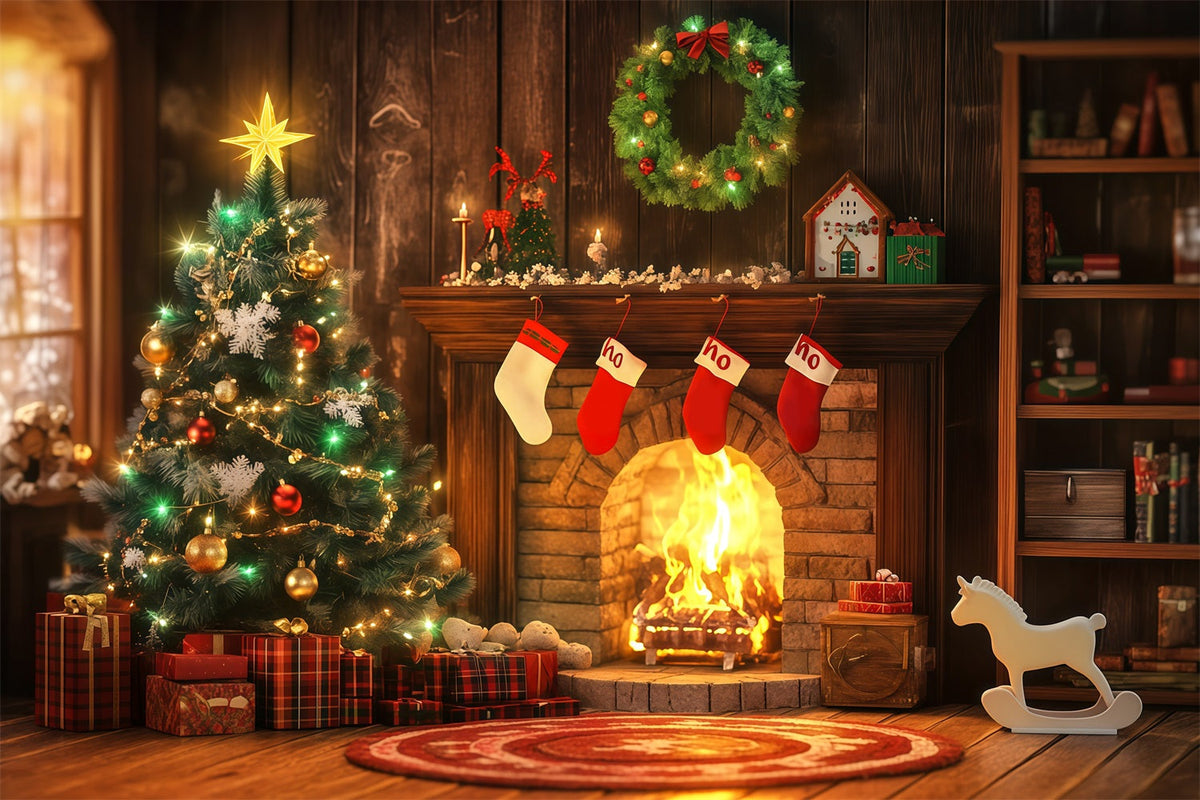 Christmas Fireplace Backdrop Cozy Hearth Stocking Glow Christmas Backdrop UK RR68-98