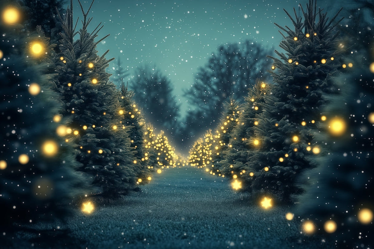 Christmas Tree Backdrop Twinkling Pine Light Path Christmas Wall Backdrop UK RR69-102